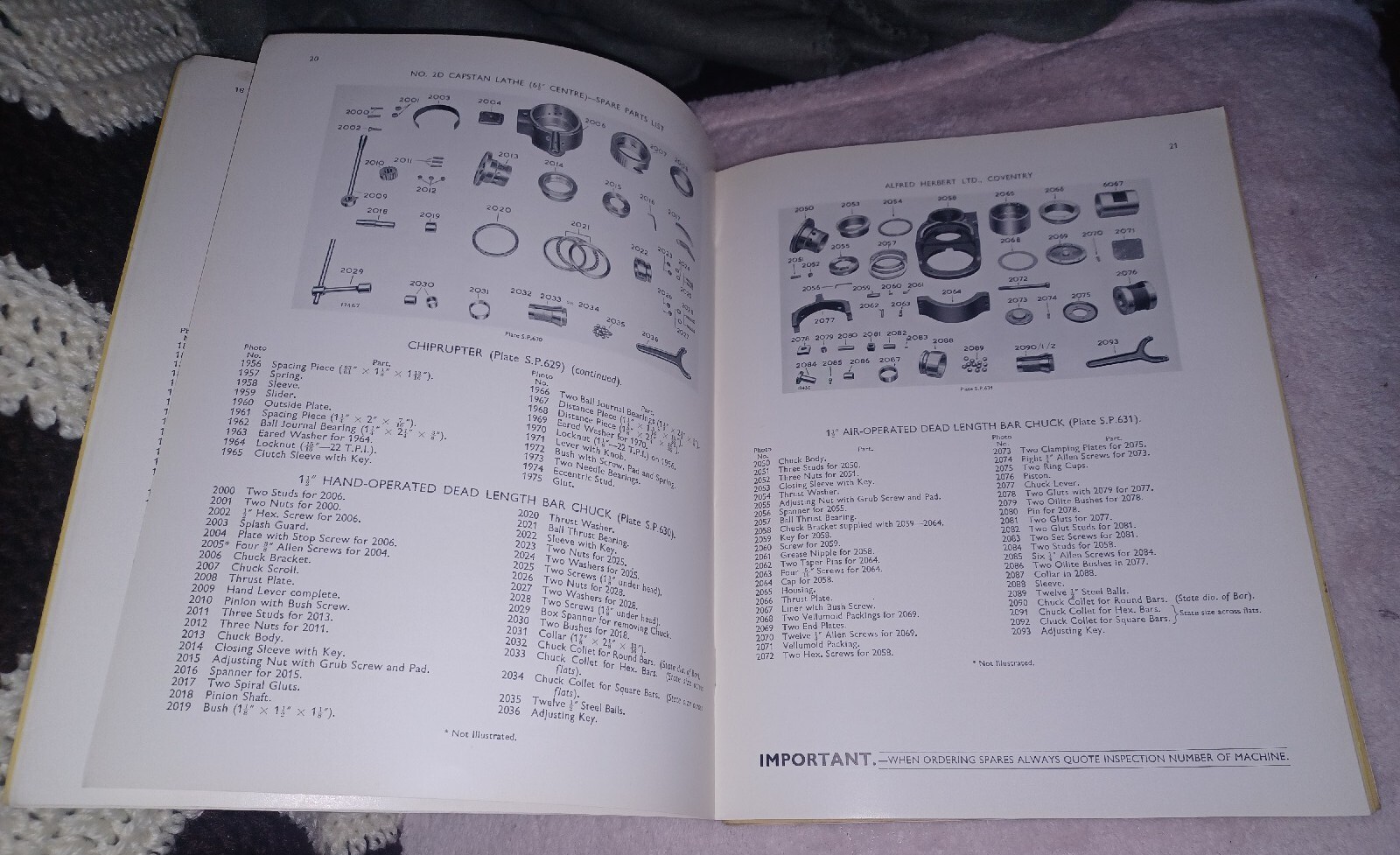 Alfred Herbert Lathe No. 2d Capstan Lathe Spare Parts List Book 1st Ed ORIGINAL