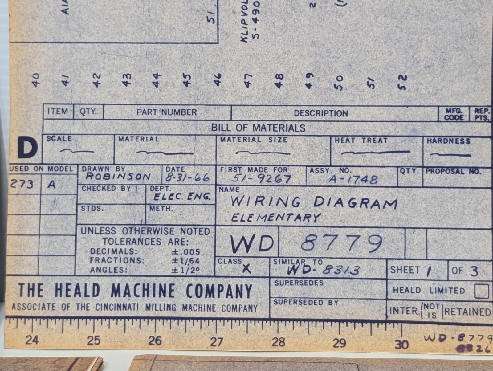 Heald Machine Co WD 8779 Wiring Diagrams Set of 8 Sheets, Vintage