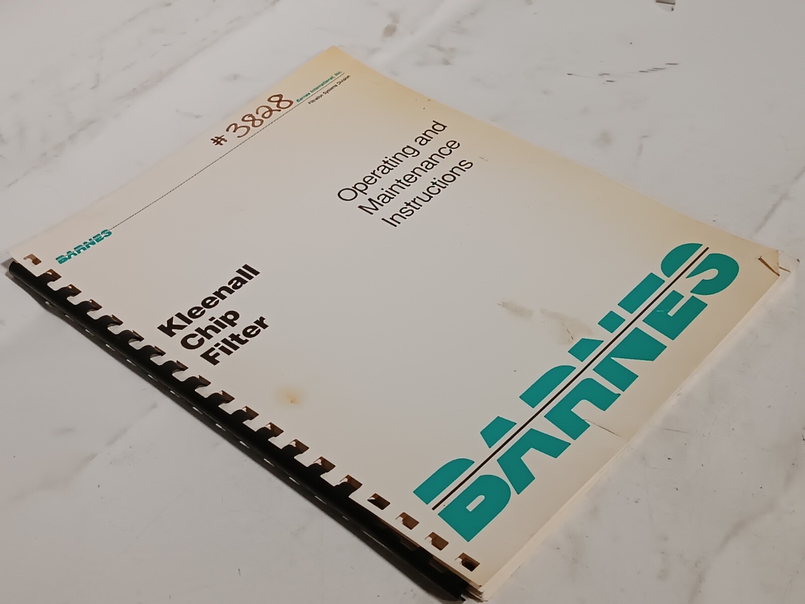 Barnes Kleenall Chip Filter Machine Operation & Maintenance Manual, as shown