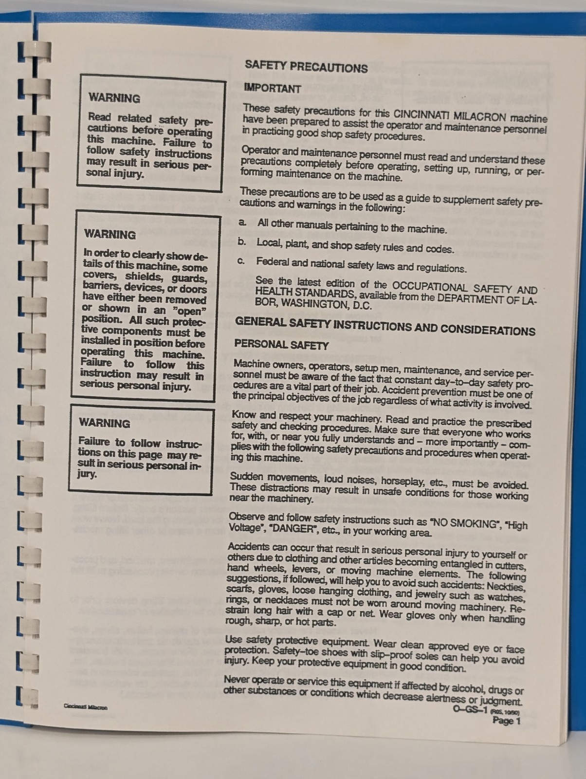 Cincinnati Milacron G-836-1 Cinco 15 Grinding Machine Operating Manual