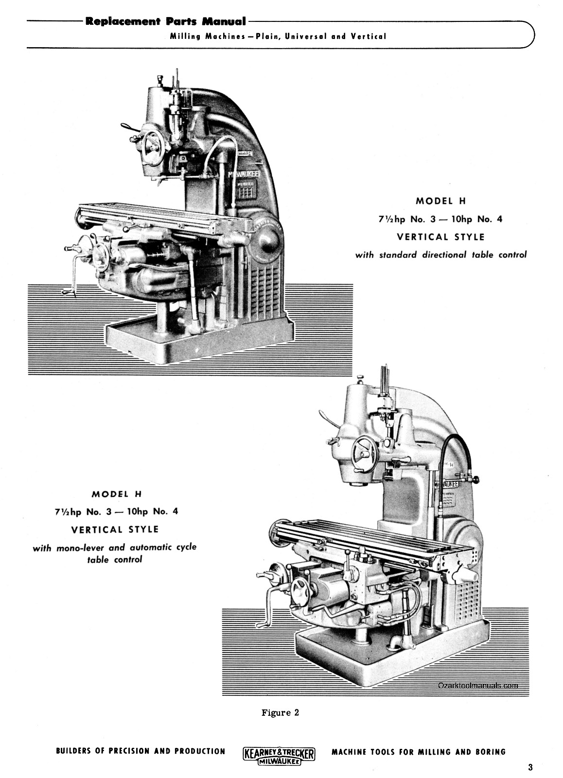KEARNEY &TRECKER Milwaukee Model 3H 4H Milling Machines Parts Manual 1467