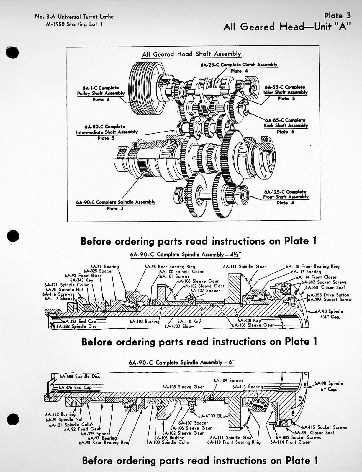 3 Turret Lathe Parts Manual Fits Warner & Swasey No. 3-A, Model M-1950 SW18