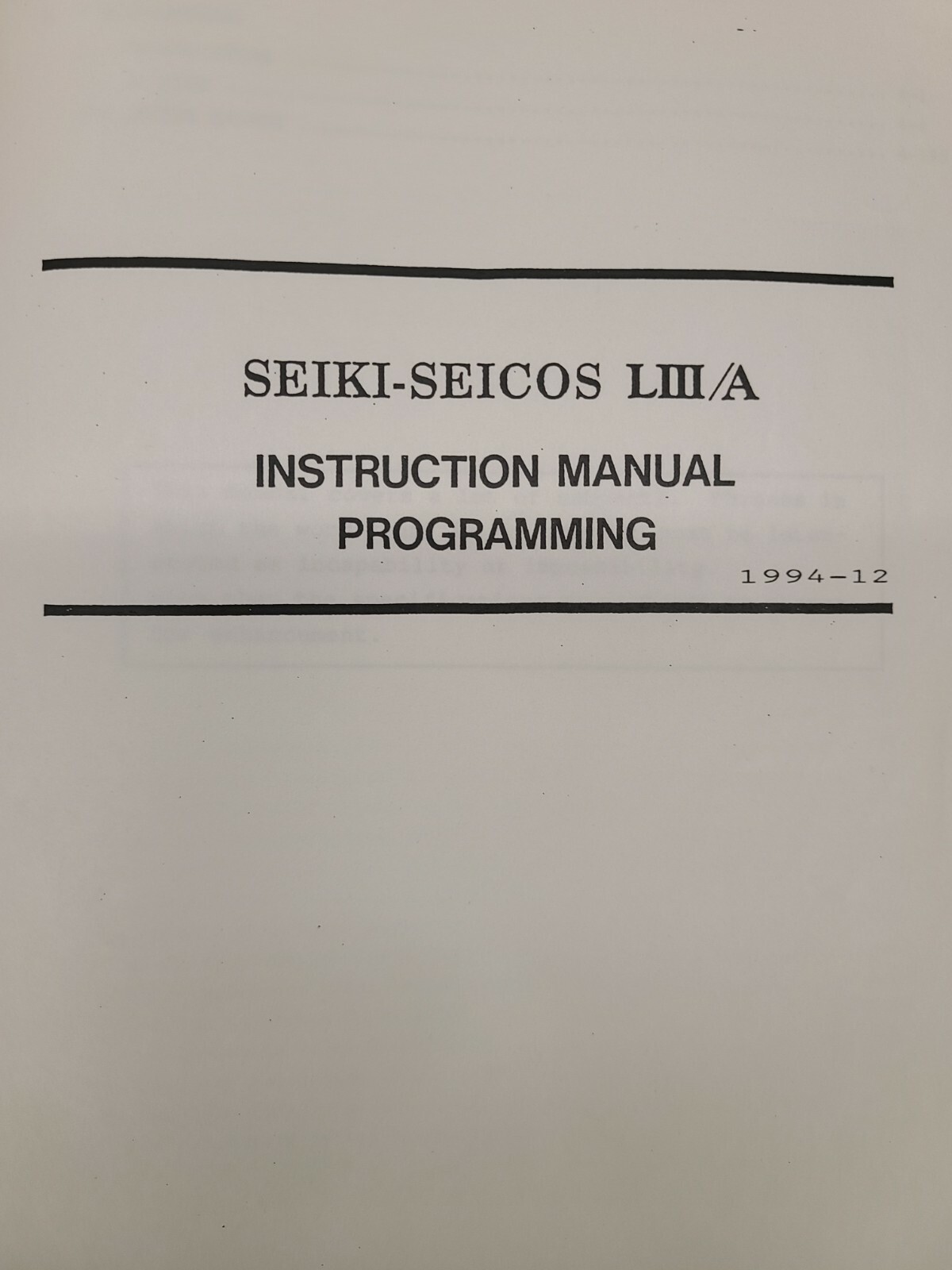 Hitachi Seiki Instruction Manual Programming Seiki-Seicos LIII/A ORIGINA 1994-12