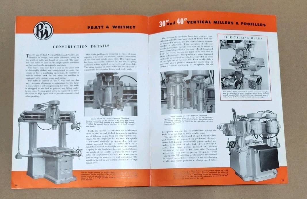 Pratt & Whitney Vertical Millers And Profilers Sales Brochue Industrial Vtg