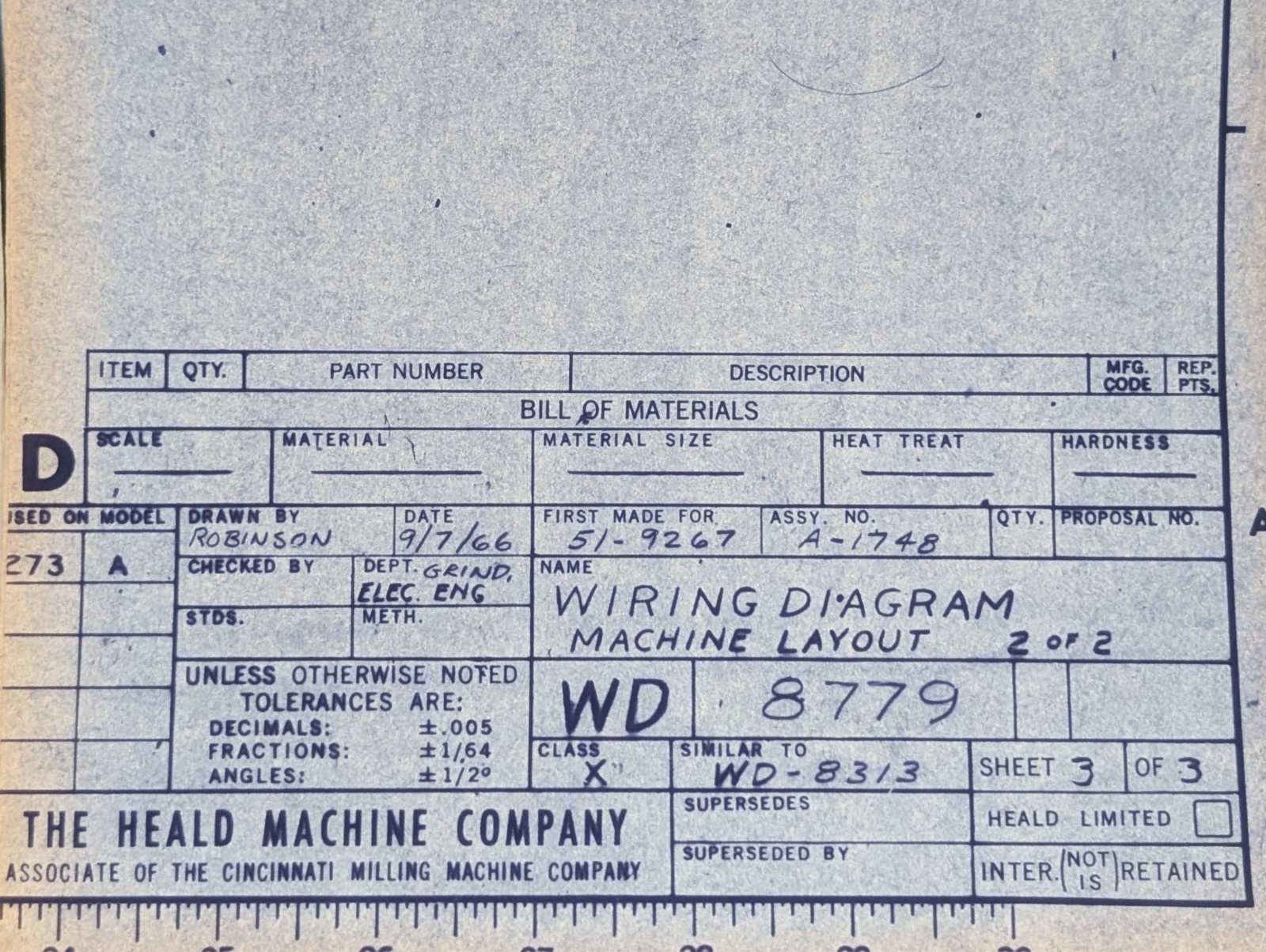 Heald Machine Co WD 8779 Wiring Diagrams Set of 8 Sheets, Vintage