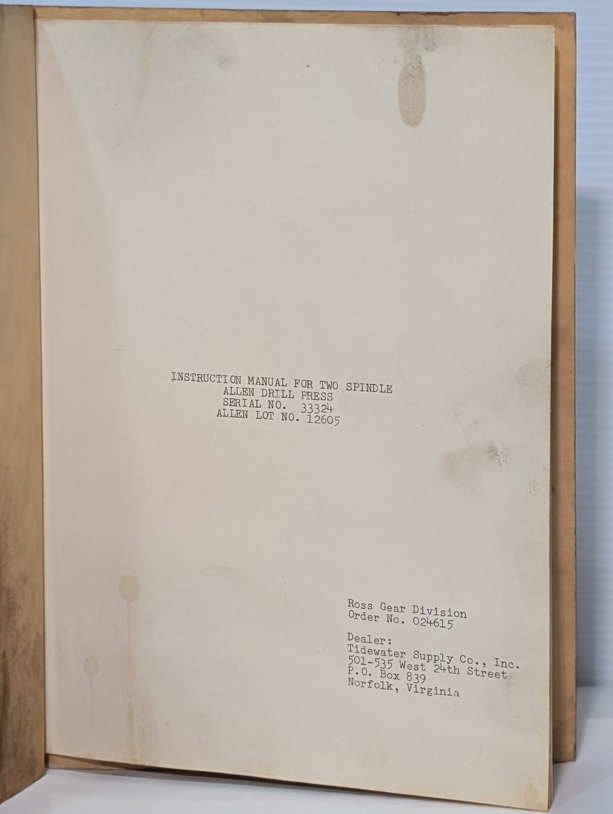 Allen Drilling&Tapping No. 2 & 2.5 Spindle Drill Press 33324 Instruction Manual