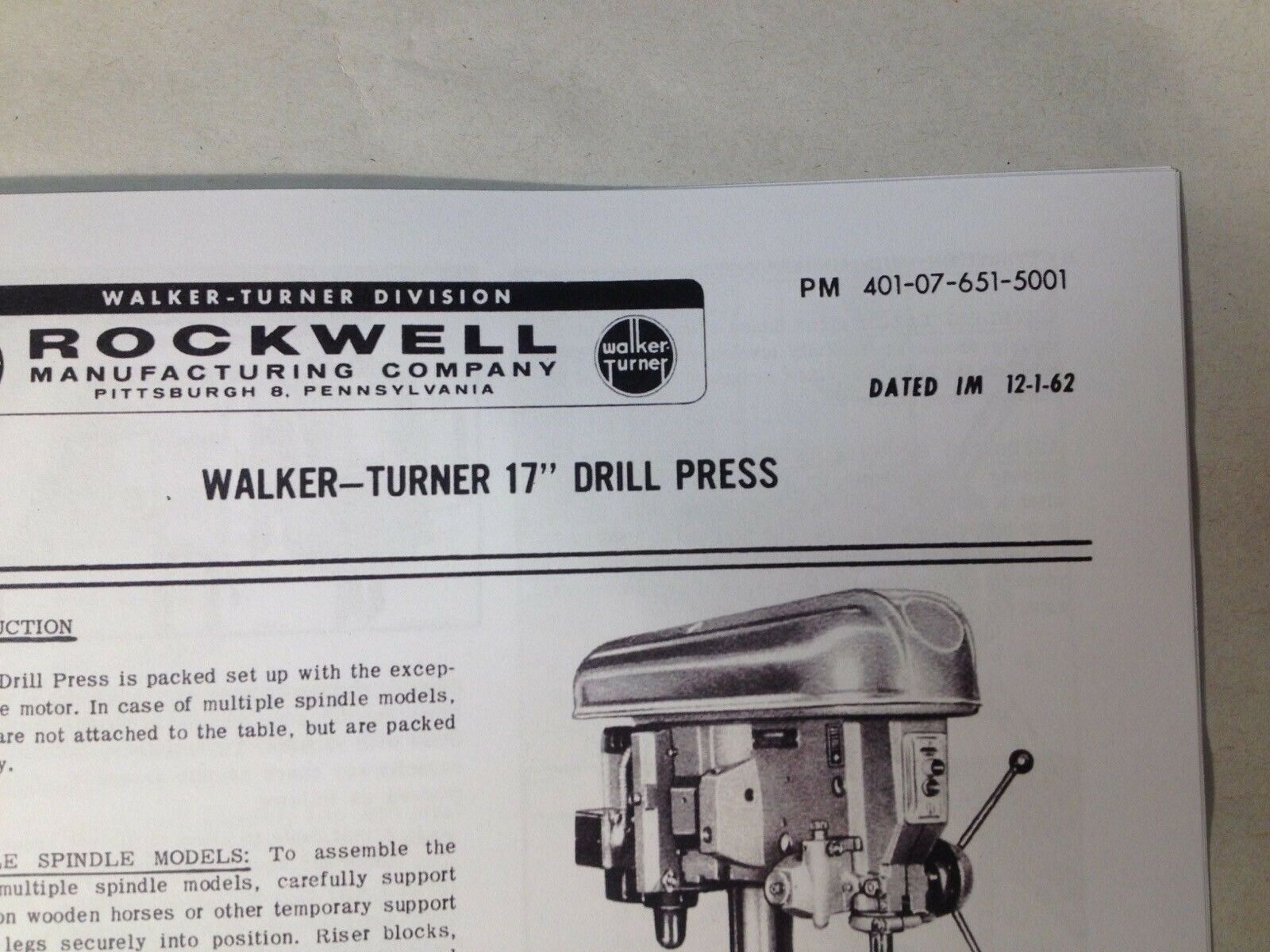 Rockwell Walker-Turner 17” Drill Press Instruction Manual & Parts List