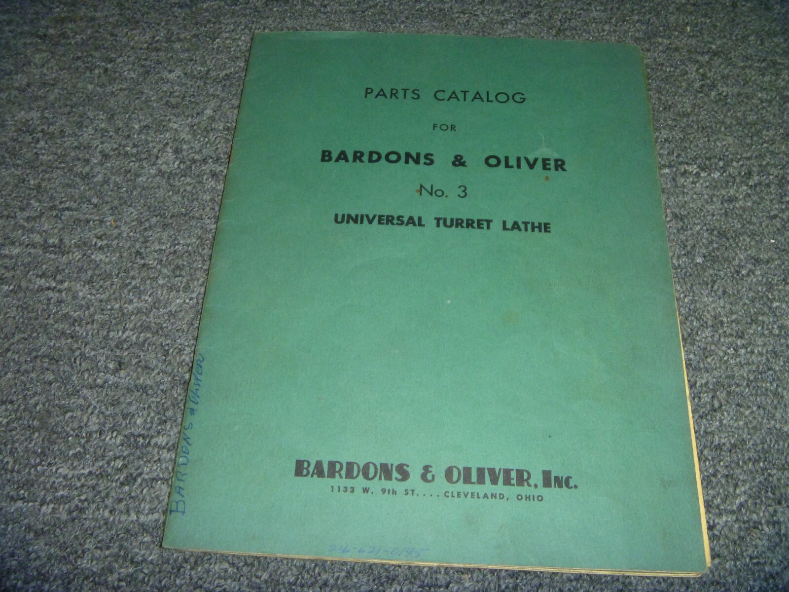Bardons & Oliver No. 3 Universal Turret Lathe Parts Catalog Manual List Book