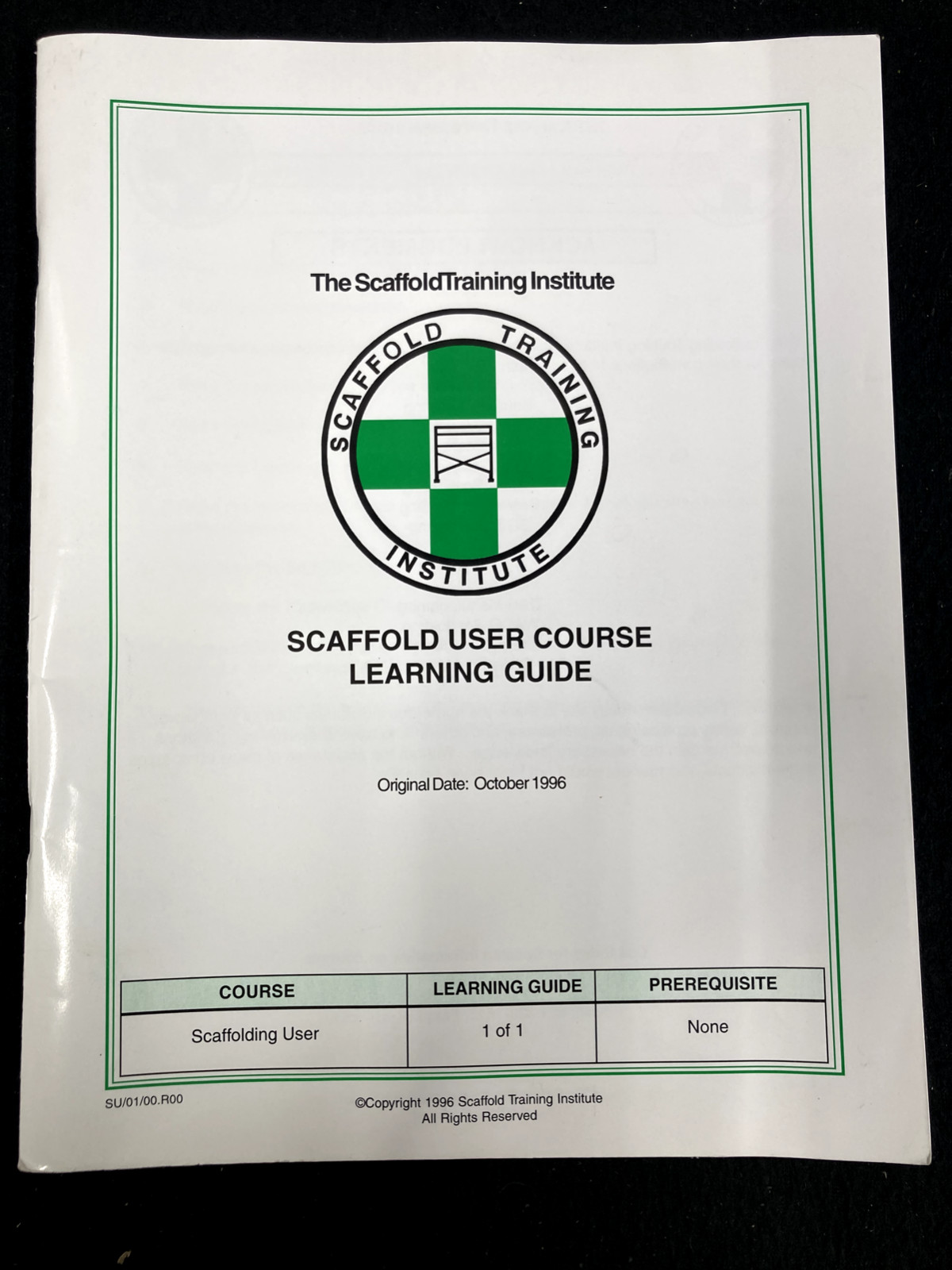 SCAFFOLD TRAINING INSTITUTE SCAFFOLD USER COURSE & INSTRUCTOR GUIDE, 2000