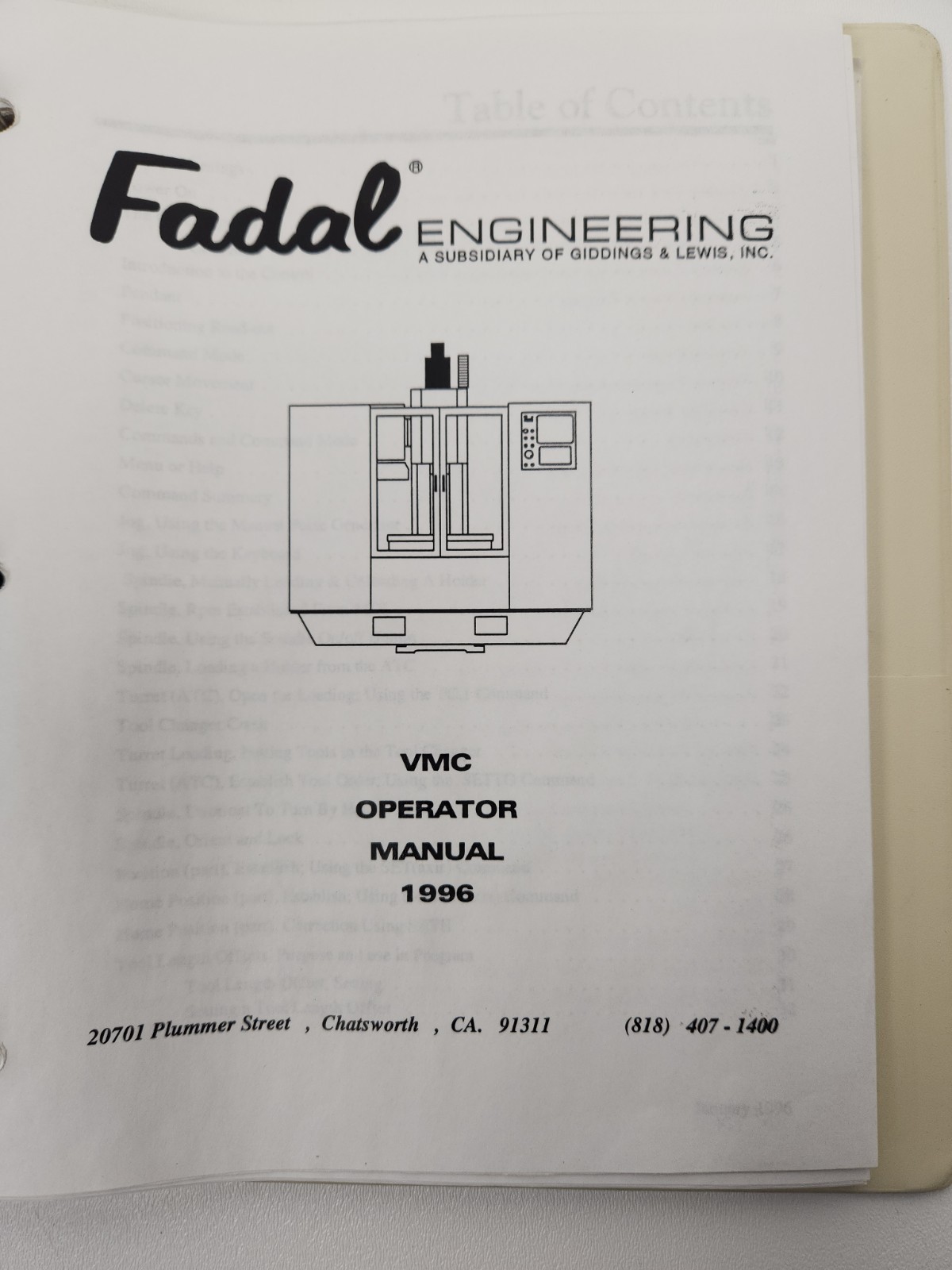 Fadal VMC CNC Manuals 1995 1996 Operator Maintenance User Set 3 Vertical Mill