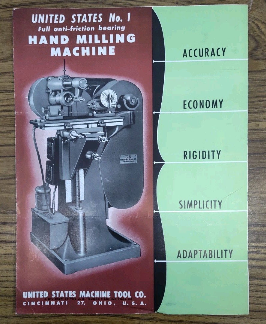 United States Machine Tool Ohio Hand Milling Machine Industrial Brochure Vintage