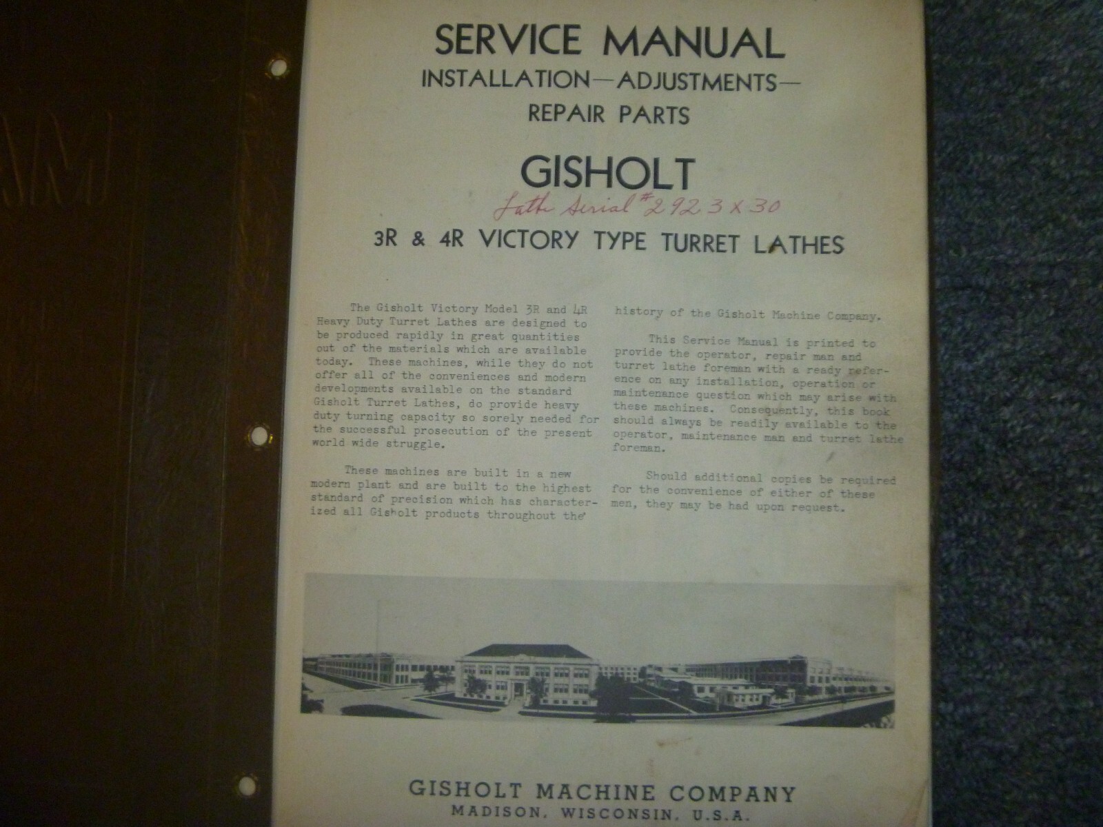 Gisholt 3R 4R Turret Lathe Parts Installation & Adjustments Service Manual