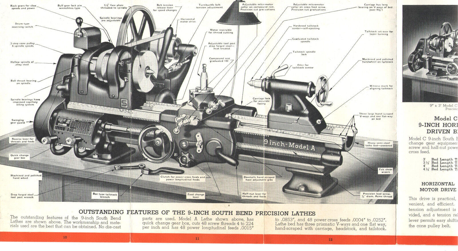VTG 1941 SOUTH BEND LATHE ADVERTISING FOLDOUT BROCHURE! B&W PICS! MODELS A,B,C,S