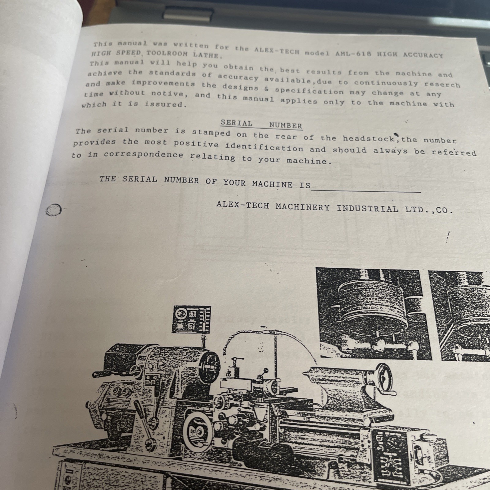AML ALTEX-Tech Manual High Accuracy High Speed Tool Room Lathe