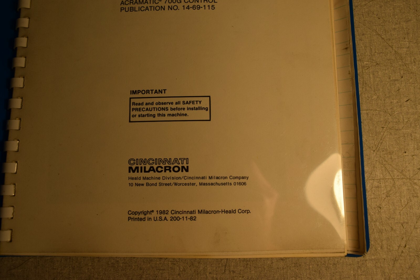 Cincinnati Milacron Pre Installation Manual for Heald CNC Grinder Acramatic 700G