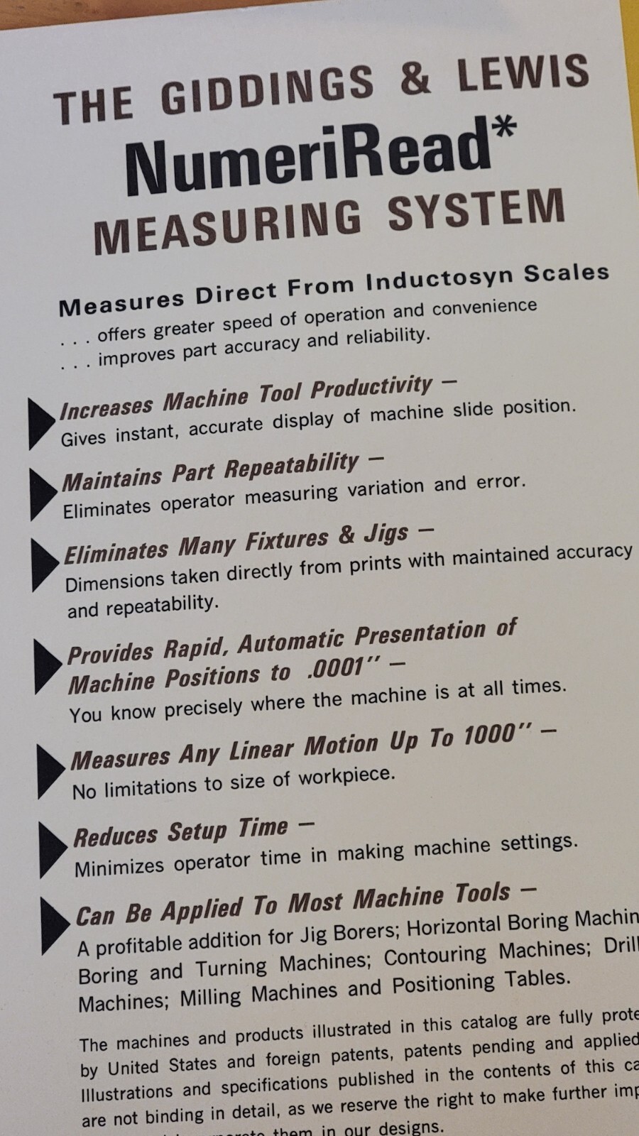 GIDDINGS & LEWIS G&L NumeriRead Measuring System Sales Catalog Circa 1967