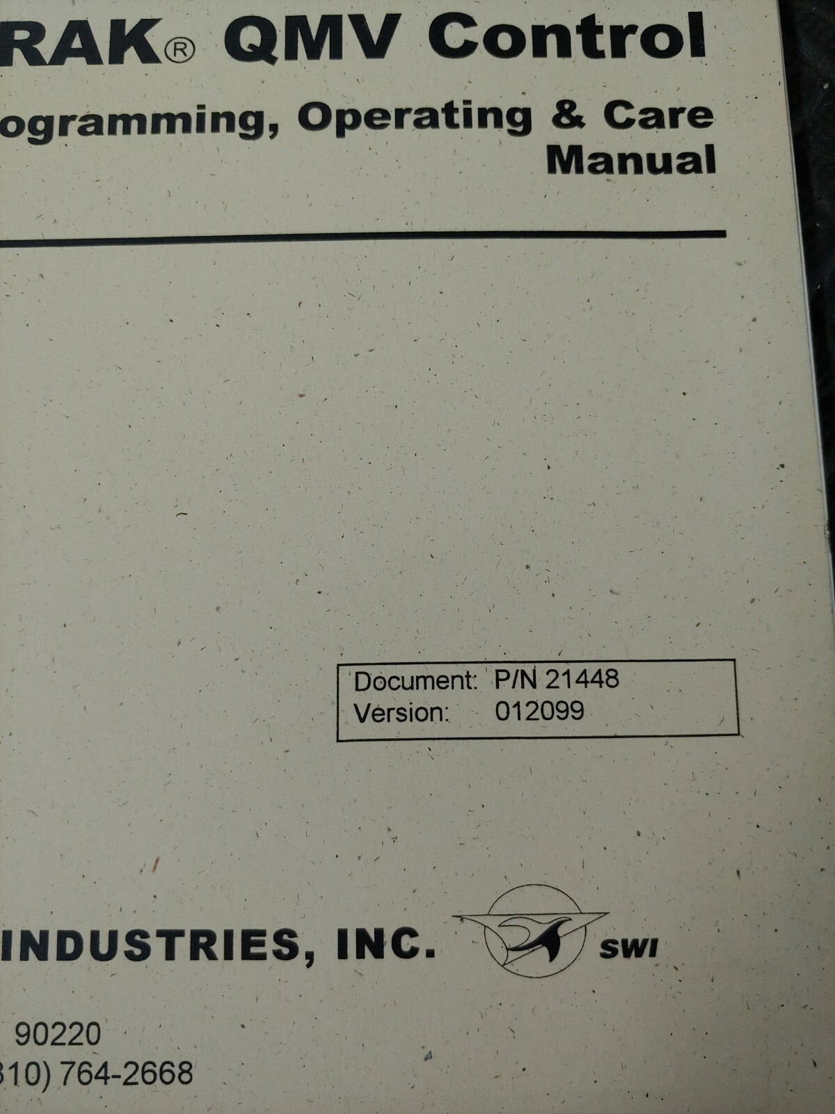 Southwestern Industries Quik Cell with QMV Control Programming Manual