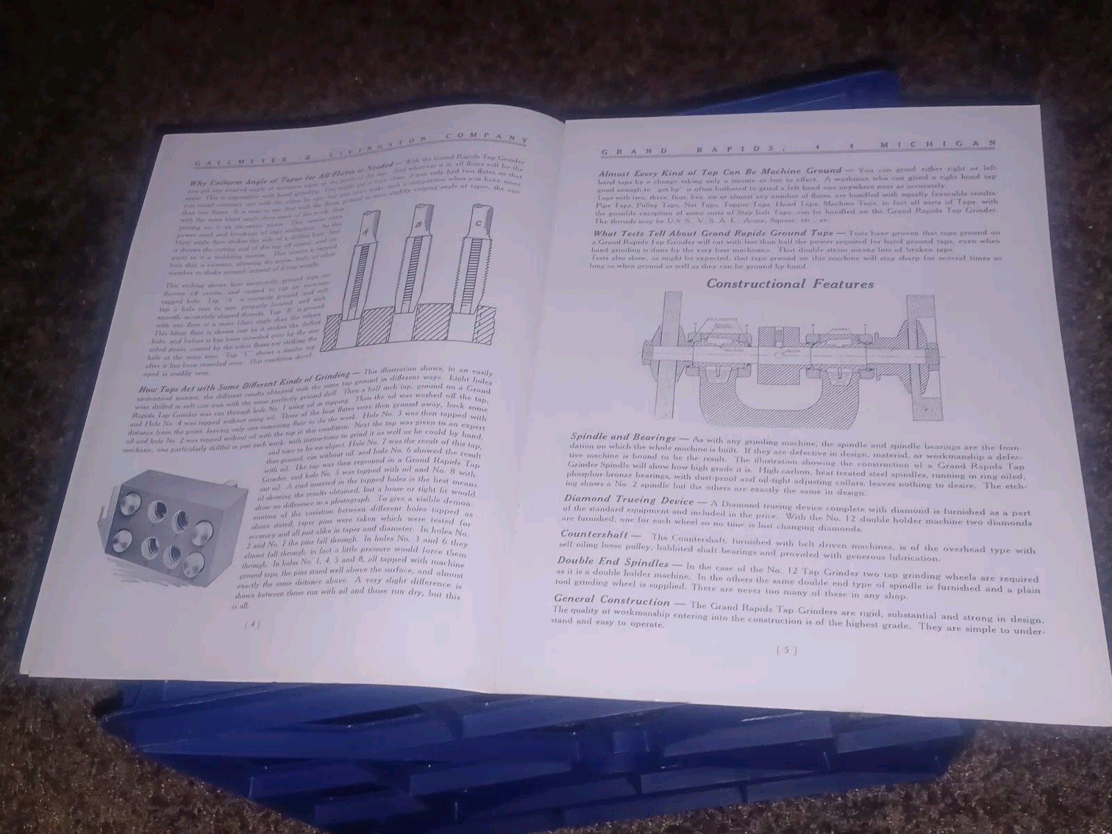 GALLMEYER & LIVINGSTON GRAND RAPIDS Michigan Tool TAP GRINDERS Catalog Book VTG