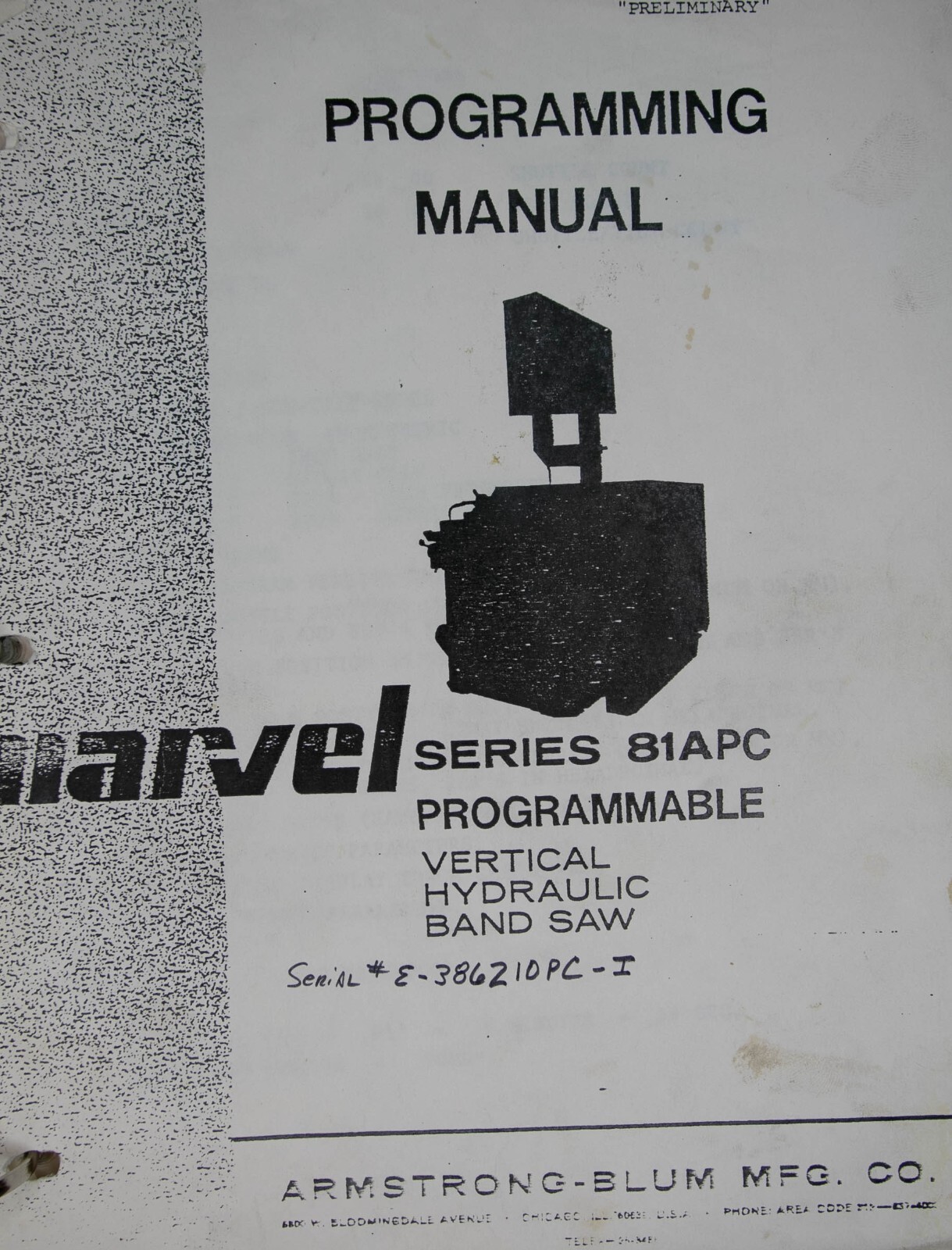 Marvel Bandsaw 81 PC Processor Programming Manual Year 1985