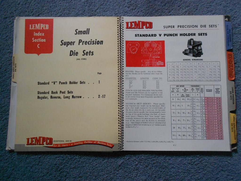 1954 LEMPCO BALL BEARING DIE SETS CATALOG & 1957 Price List Info Specs Original