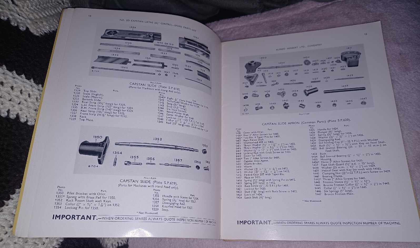 Alfred Herbert Lathe No. 2d Capstan Lathe Spare Parts List Book 1st Ed ORIGINAL