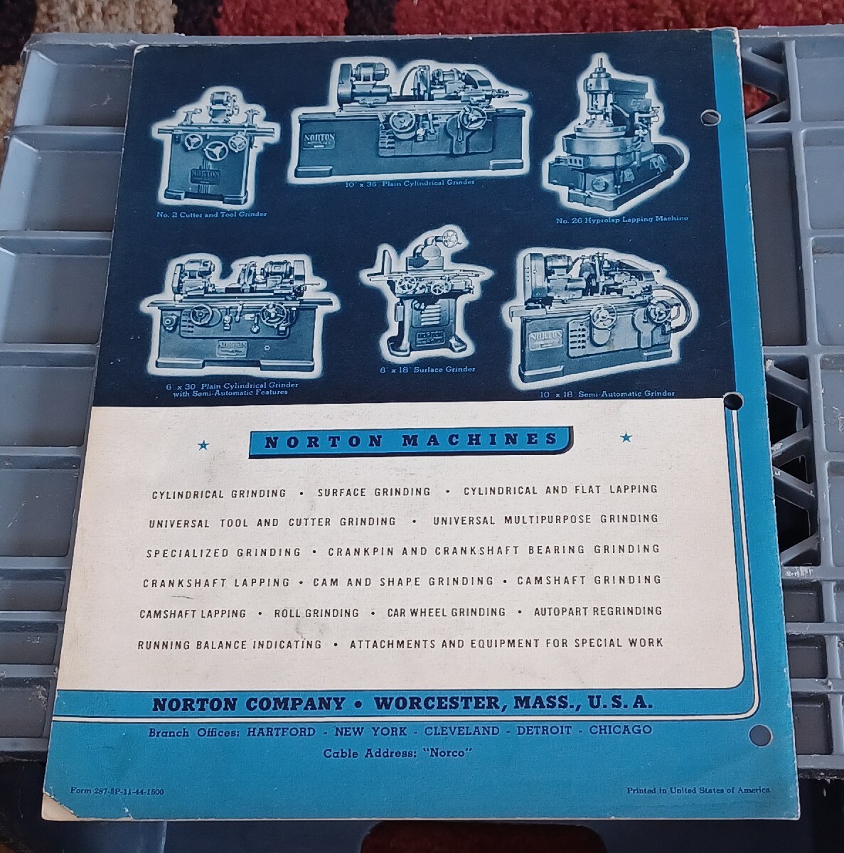 NORTON 4″ Type C Cylindrical GRINDERS MACHINE SALES CATALOG No 287 BOOK Ww2 Era