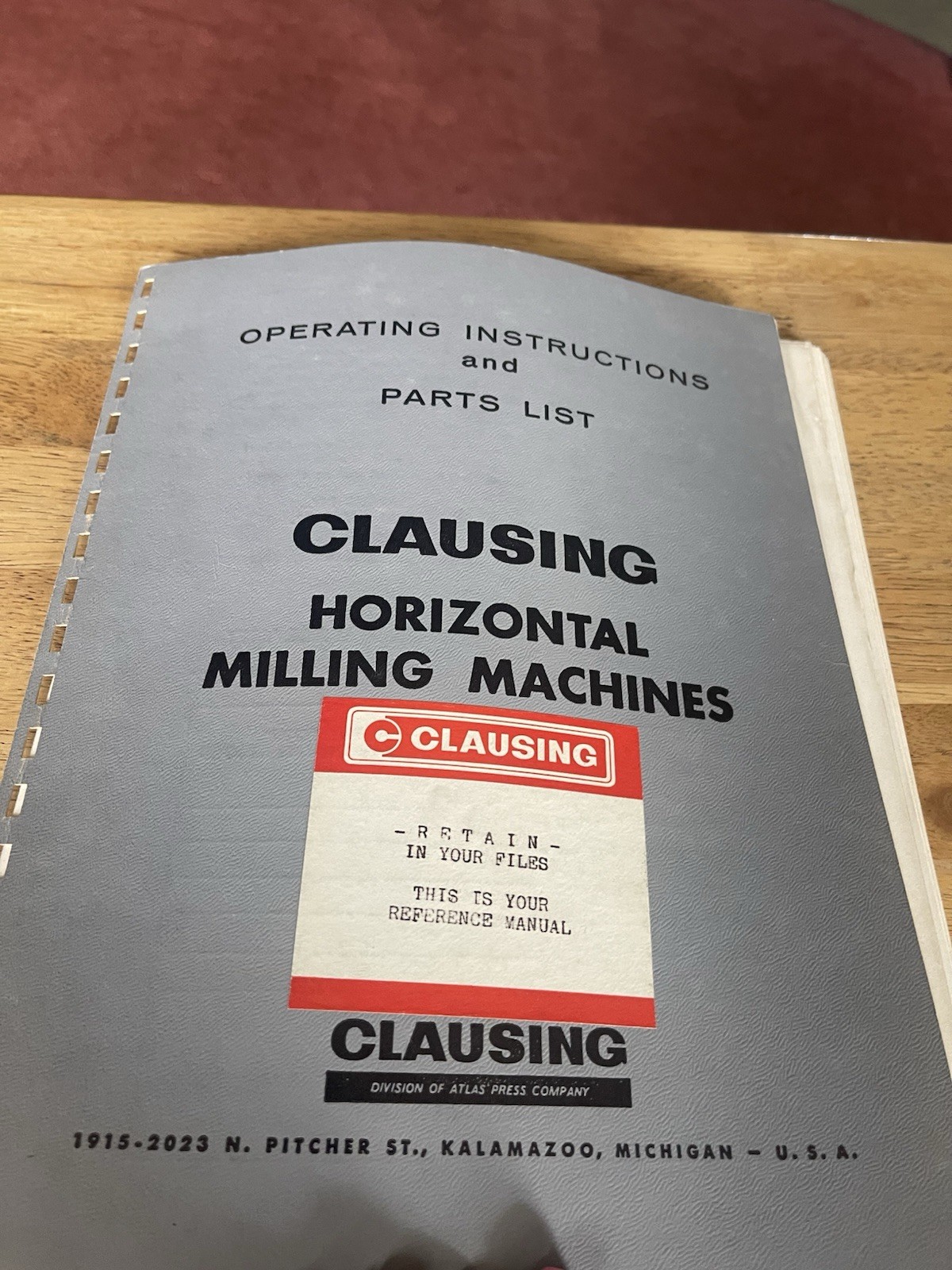 Clausing Horizontal Milling Machines operating Instructions