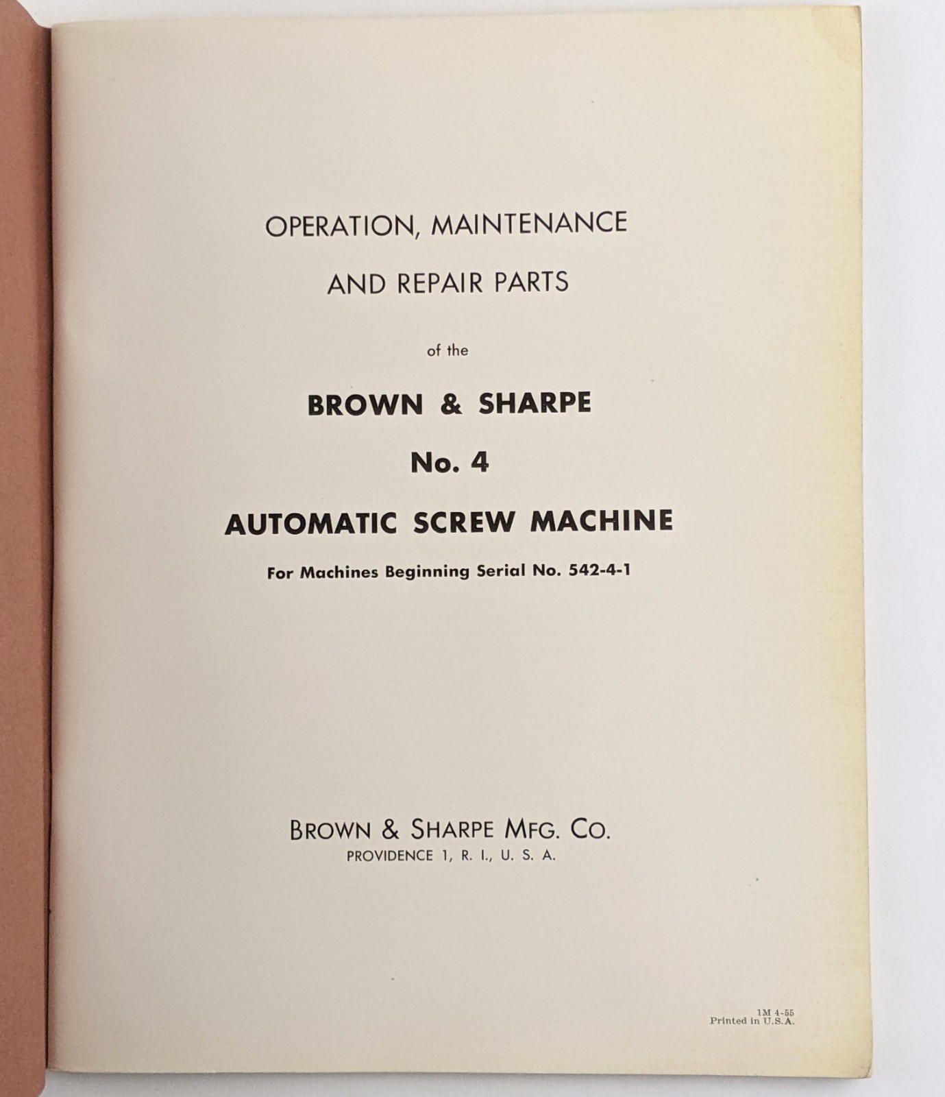Brown & Sharpe No. 4 Automatic Screw Machine Manual, Operation Parts Maintenance