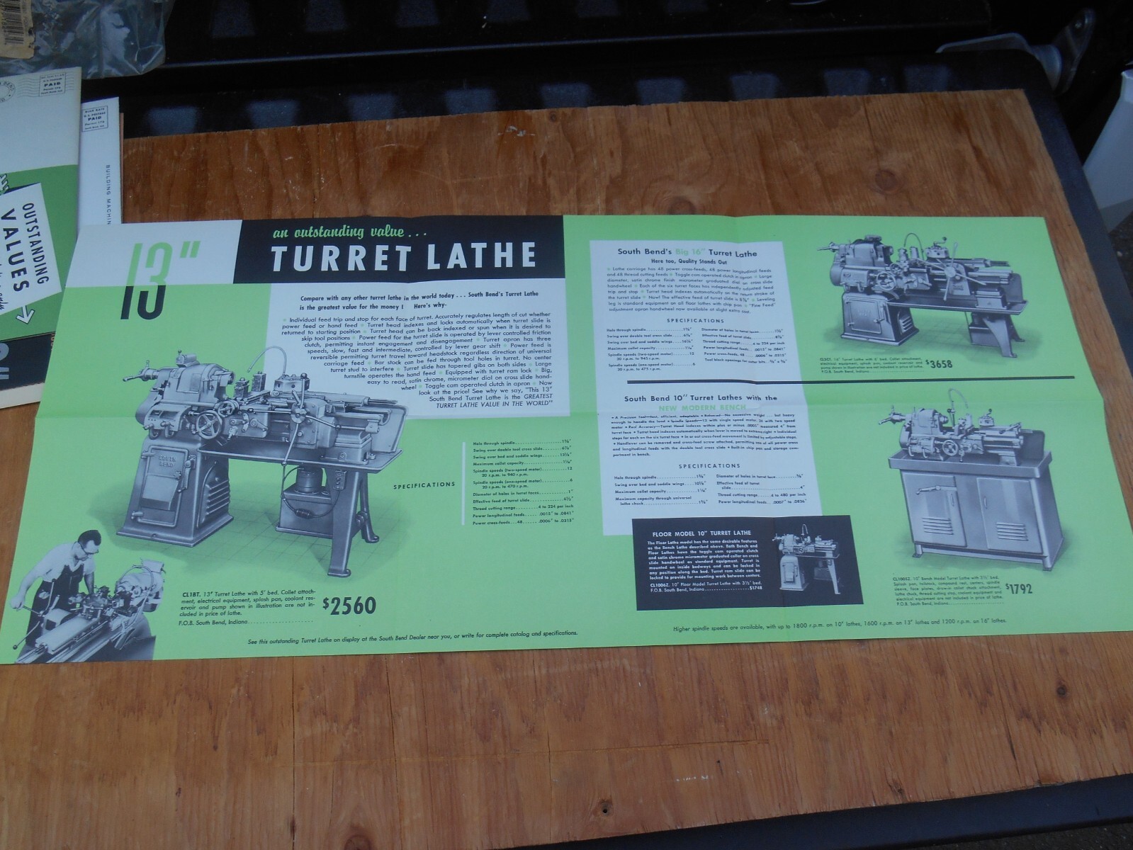 Vintage South bend lathe mailers, flyers, brochures, lot of 4, New