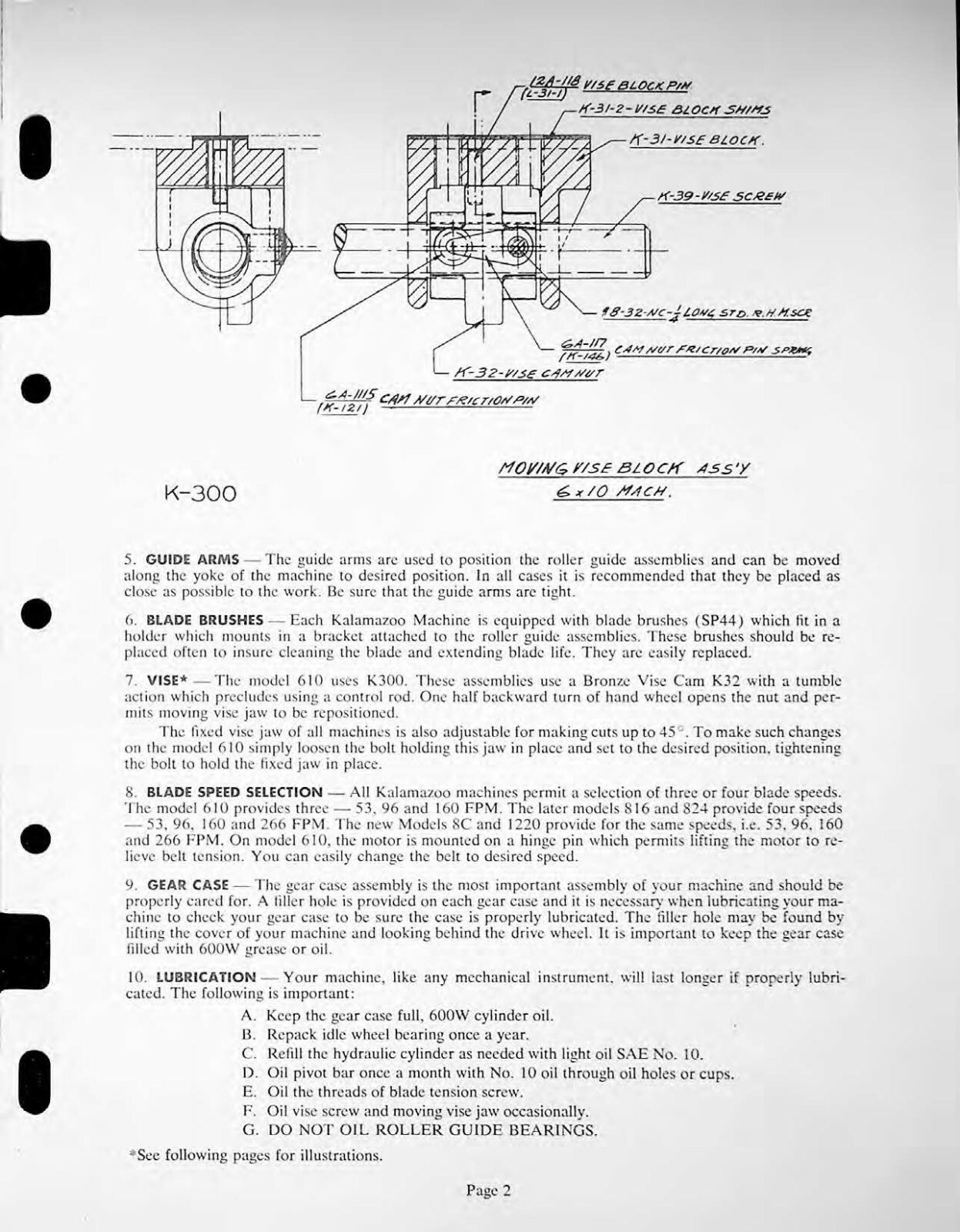 Service & Parts Manual Fits Kalamazoo Model 610 Horizontal Bandsaw