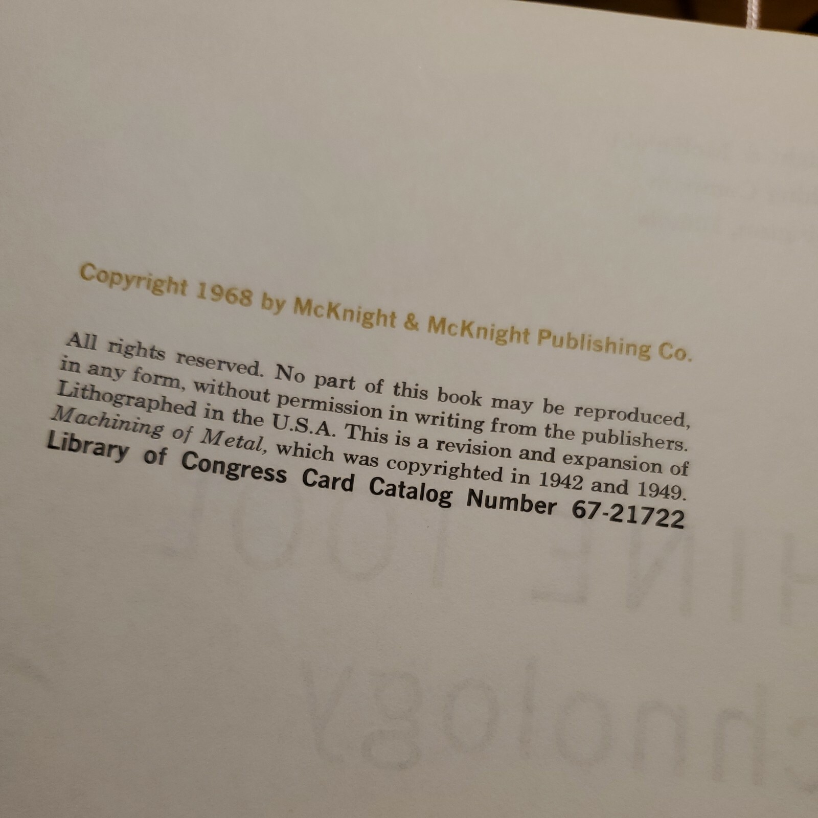 1968 MACHINE TOOL TECHNOLOGY By McCarthy And Smith McKnight & McKnight 3rd