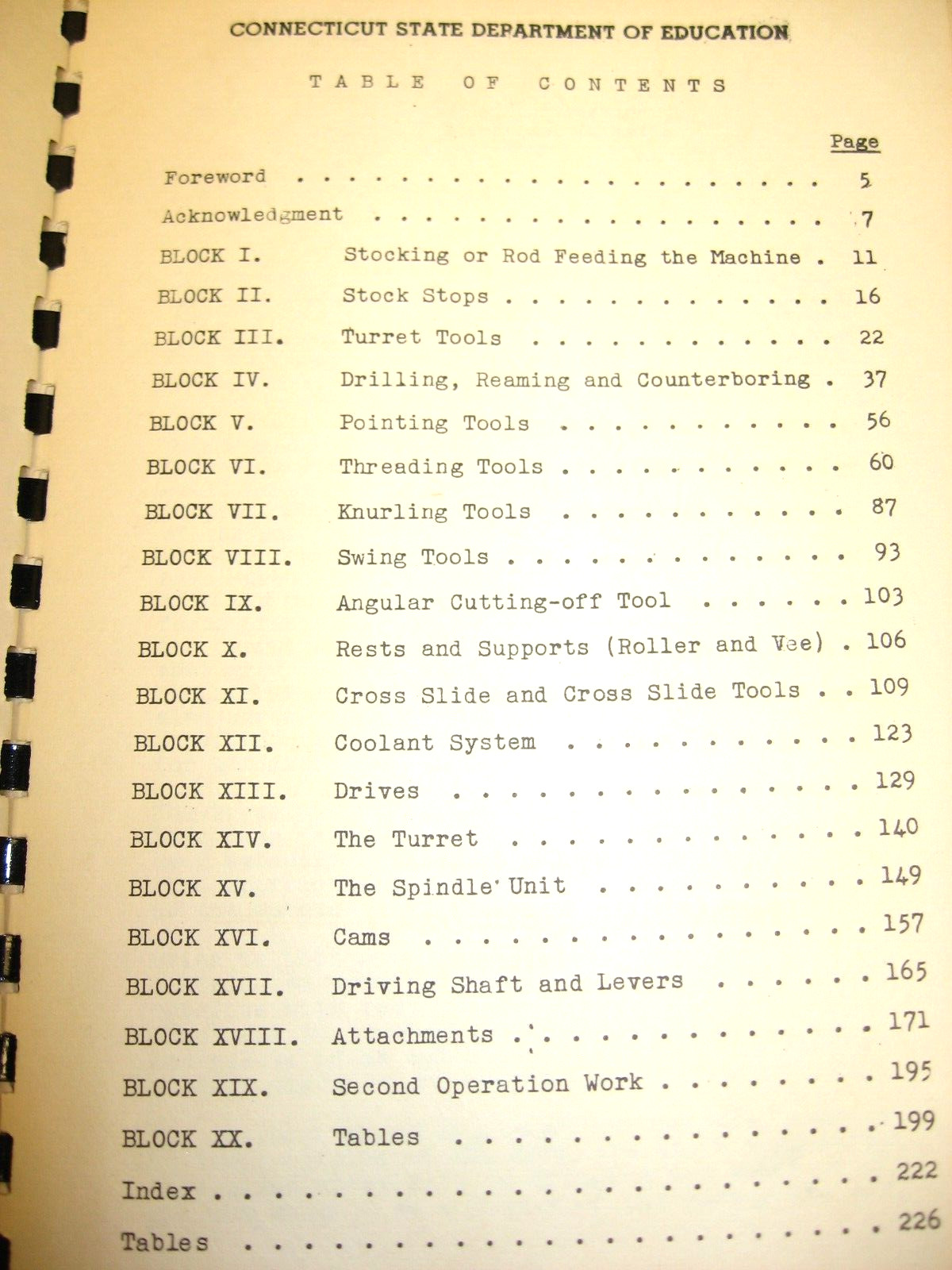 1944 AUTOMATIC SCREW MACHINE TROUBLE SHOOTING CHART, CT State Dept of Education