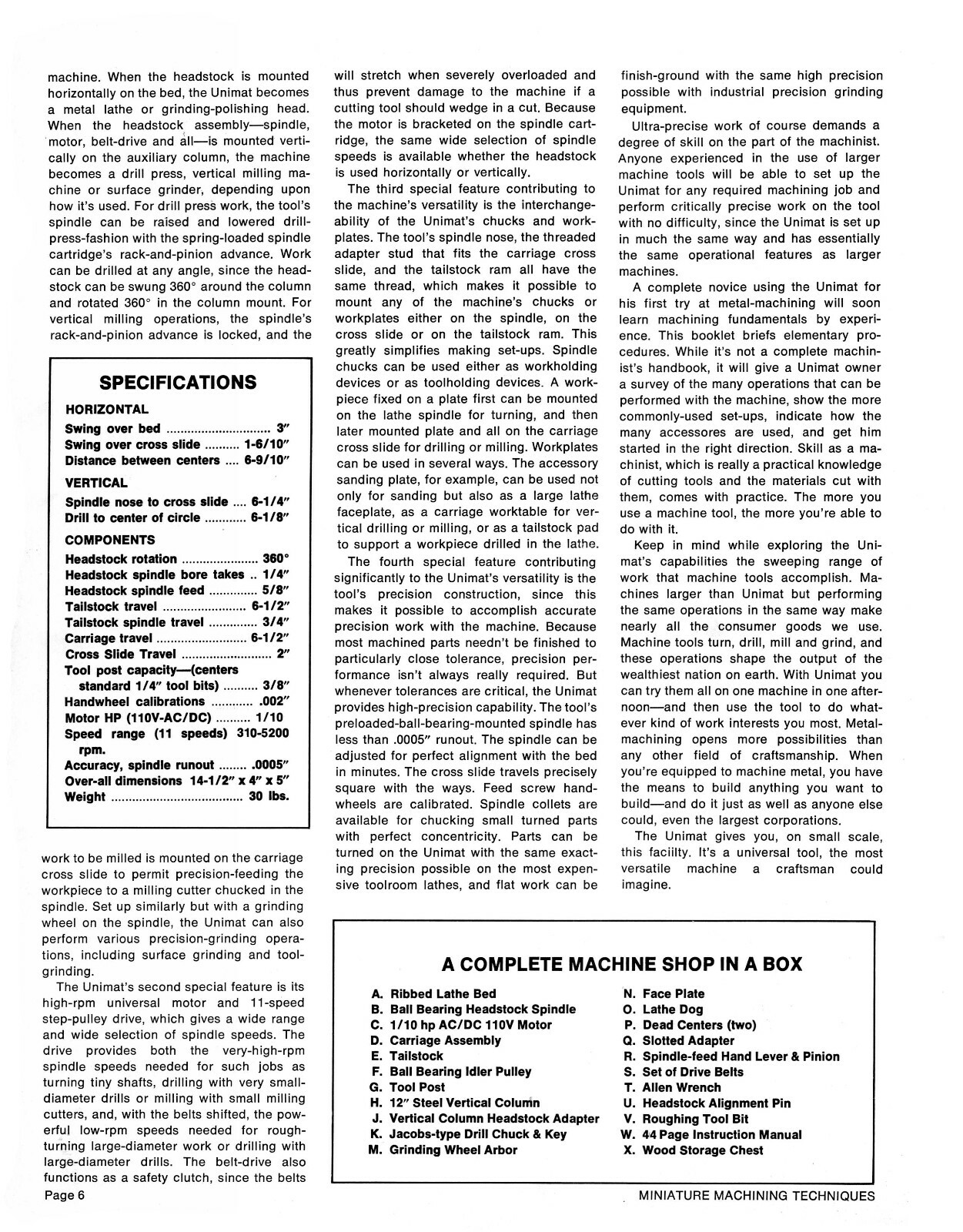 Unimat Miniature Machining Techniques & Operators Manual #1409