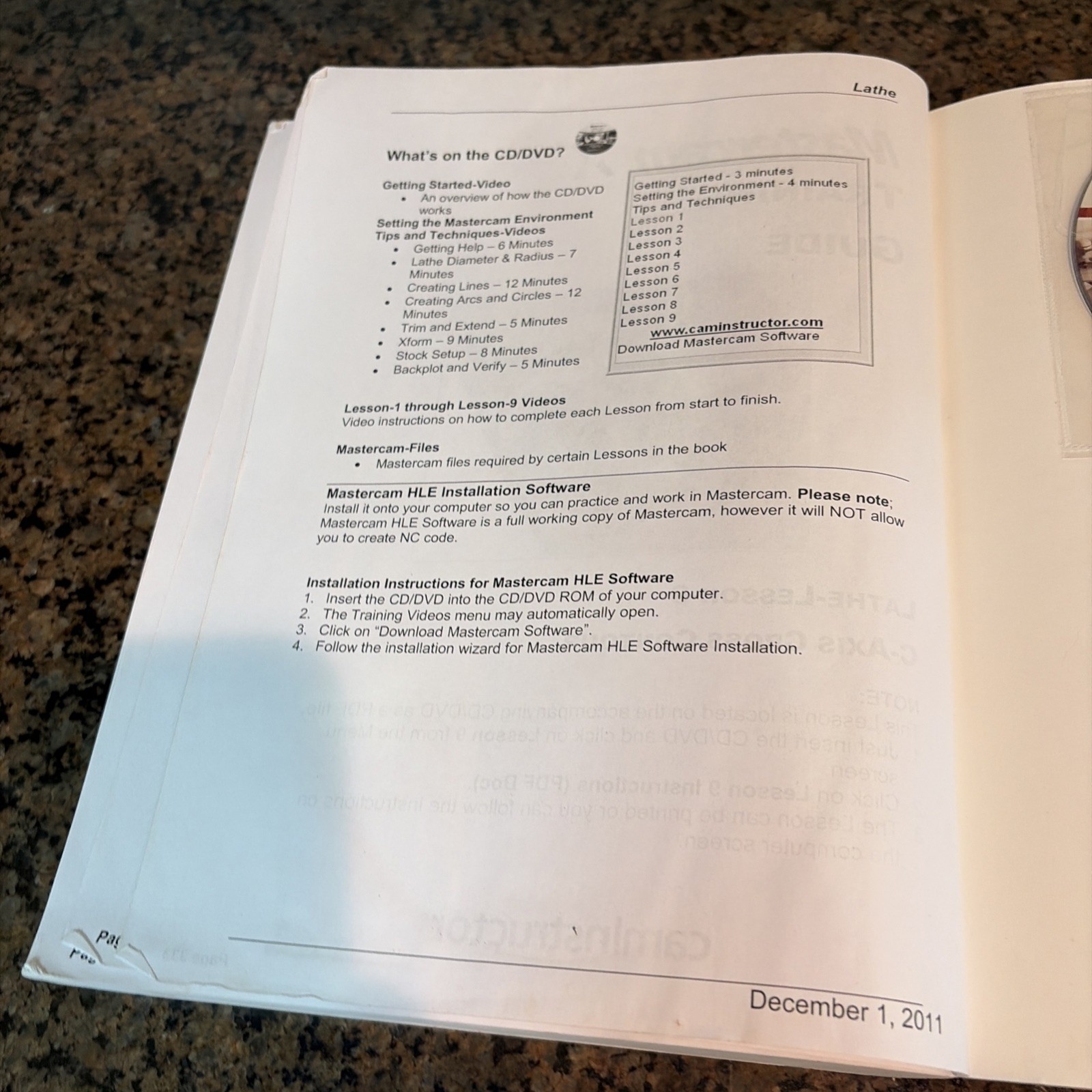 Mastercam Training Guide – LATHE Published 2011 From CamInstructor – very nice!!