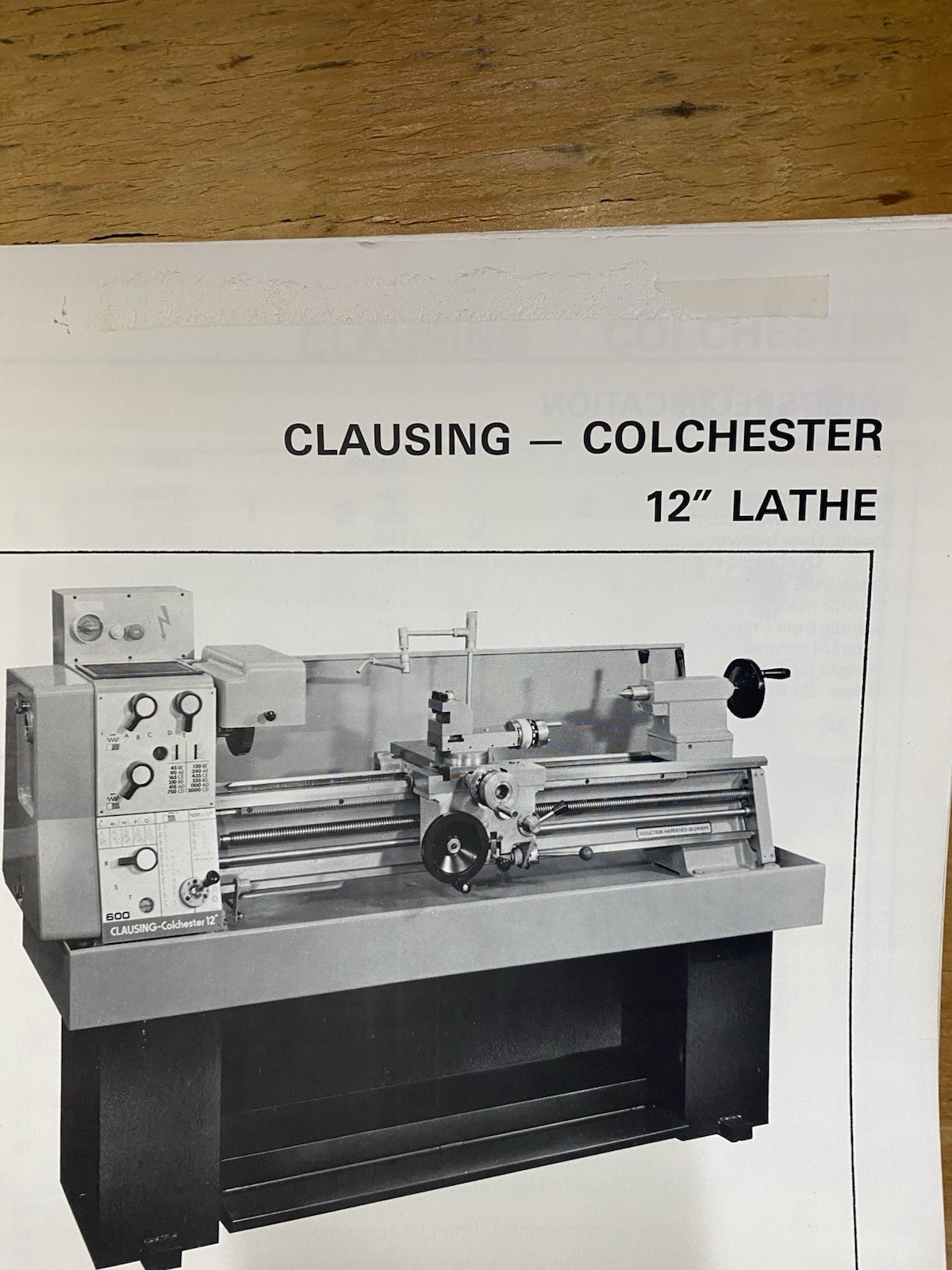 Clausing Colchester 12” Geared Head Variable Speed Lathes Inst. Parts Manual