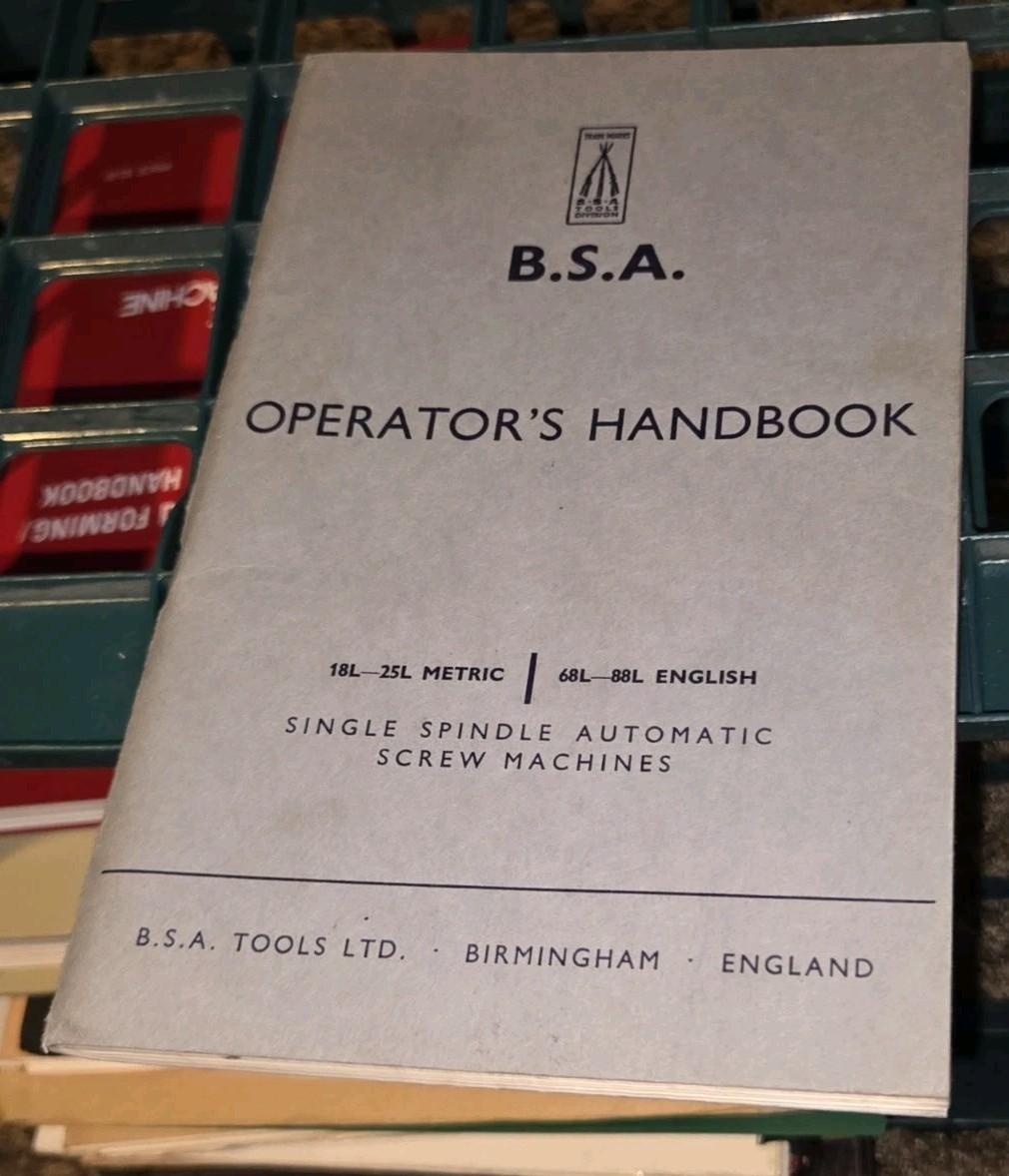 B.S.A. Tools Co Single Spindle Automatic Screw Machine Operator Handbook Manual