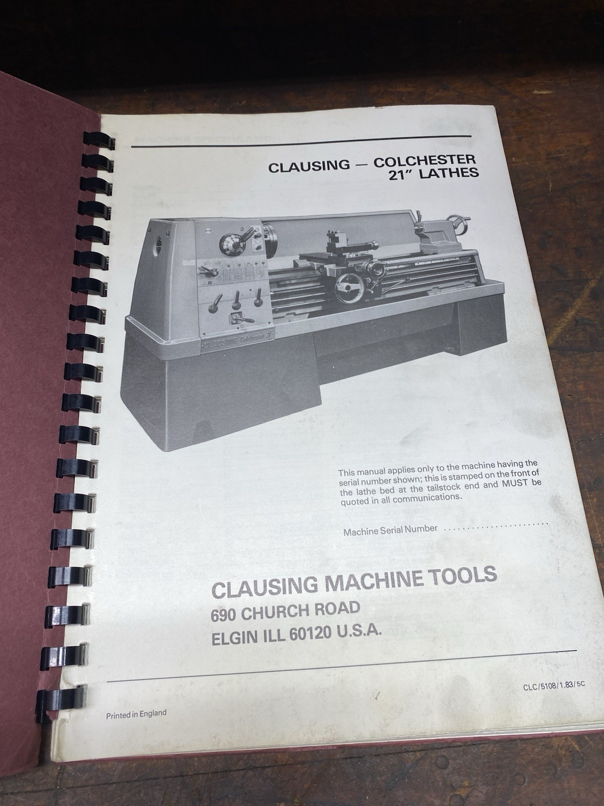 Clausing Colchester 21” Geared Head Lathes Instruction Parts Manual