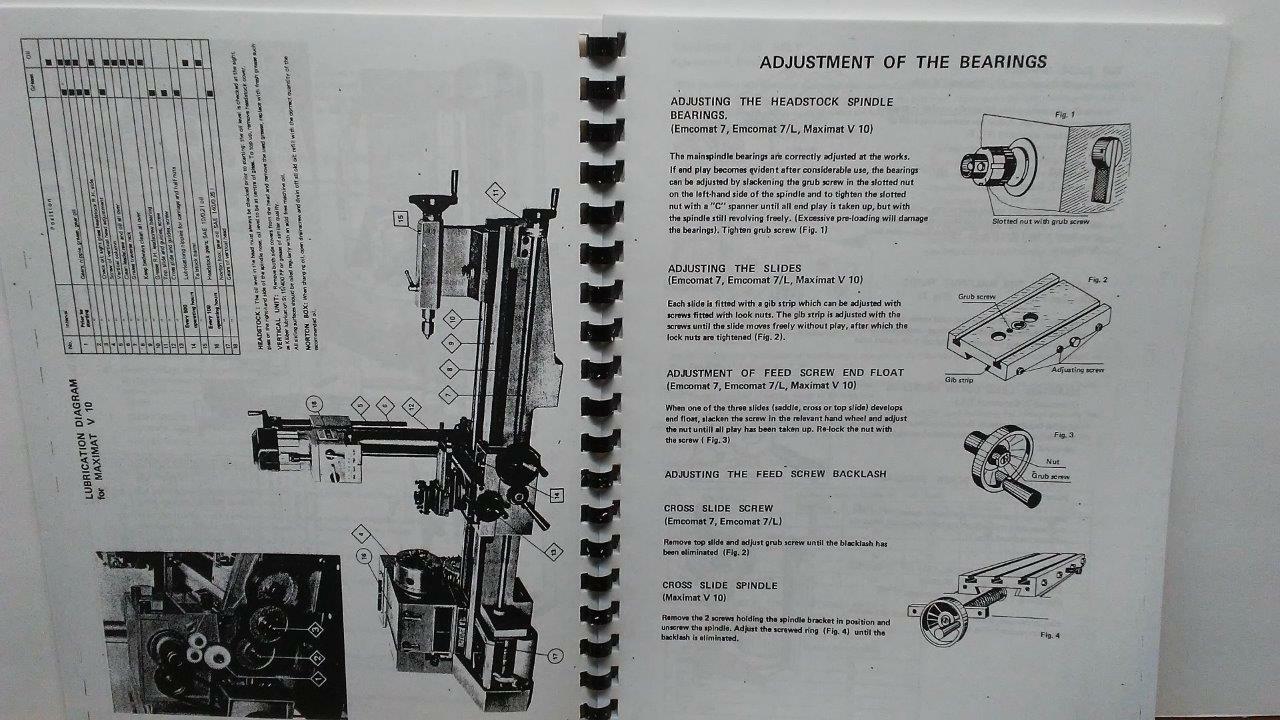 EMCO Emcomat 7-7L & Maximat V10 Instruction Manual & Spare Parts List