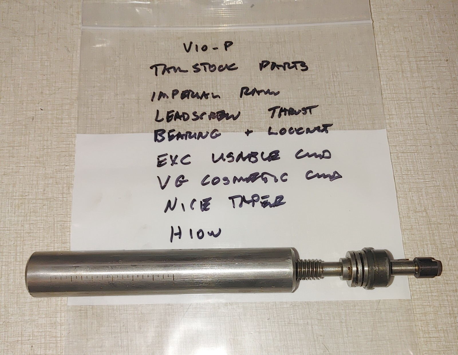 Emco Maximat V10-P Lathe Tailstock Parts: Ram, Leadscrew, Bearings & Nut H10W