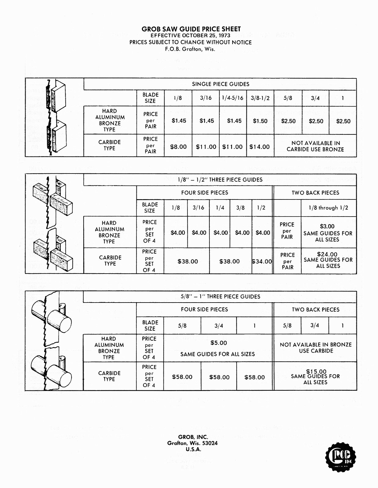 Grob 4V-18 Bandsaw & RWA, RWB Blade Welder Operator & Parts List Manual #579
