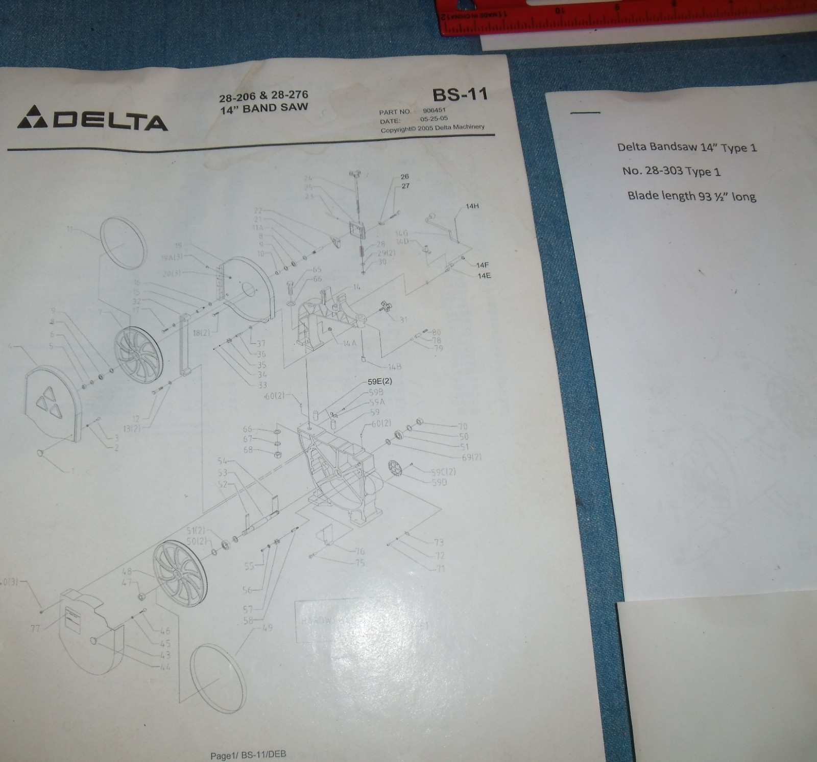 Machine Shop Tool Manuals Delta 14″ Band Saws Models 28-206,28-276 instructions