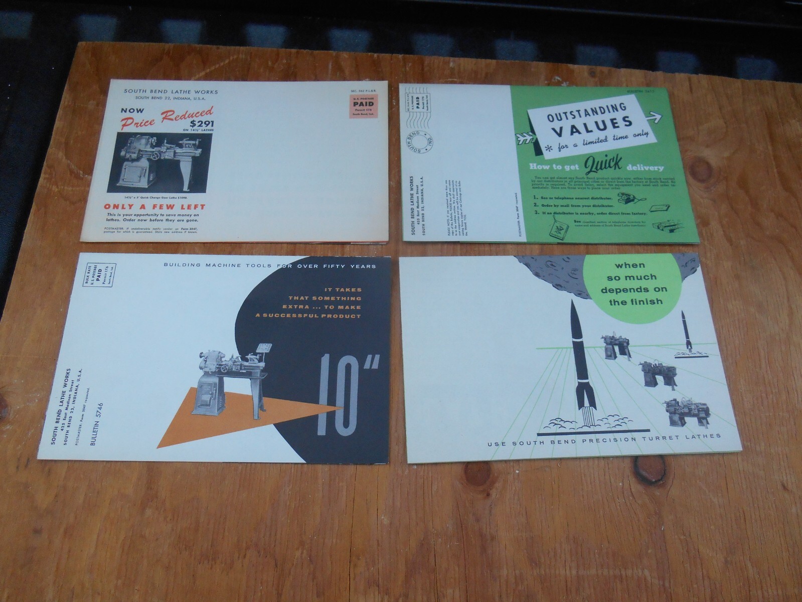 Vintage South bend lathe mailers, flyers, brochures, lot of 4, New