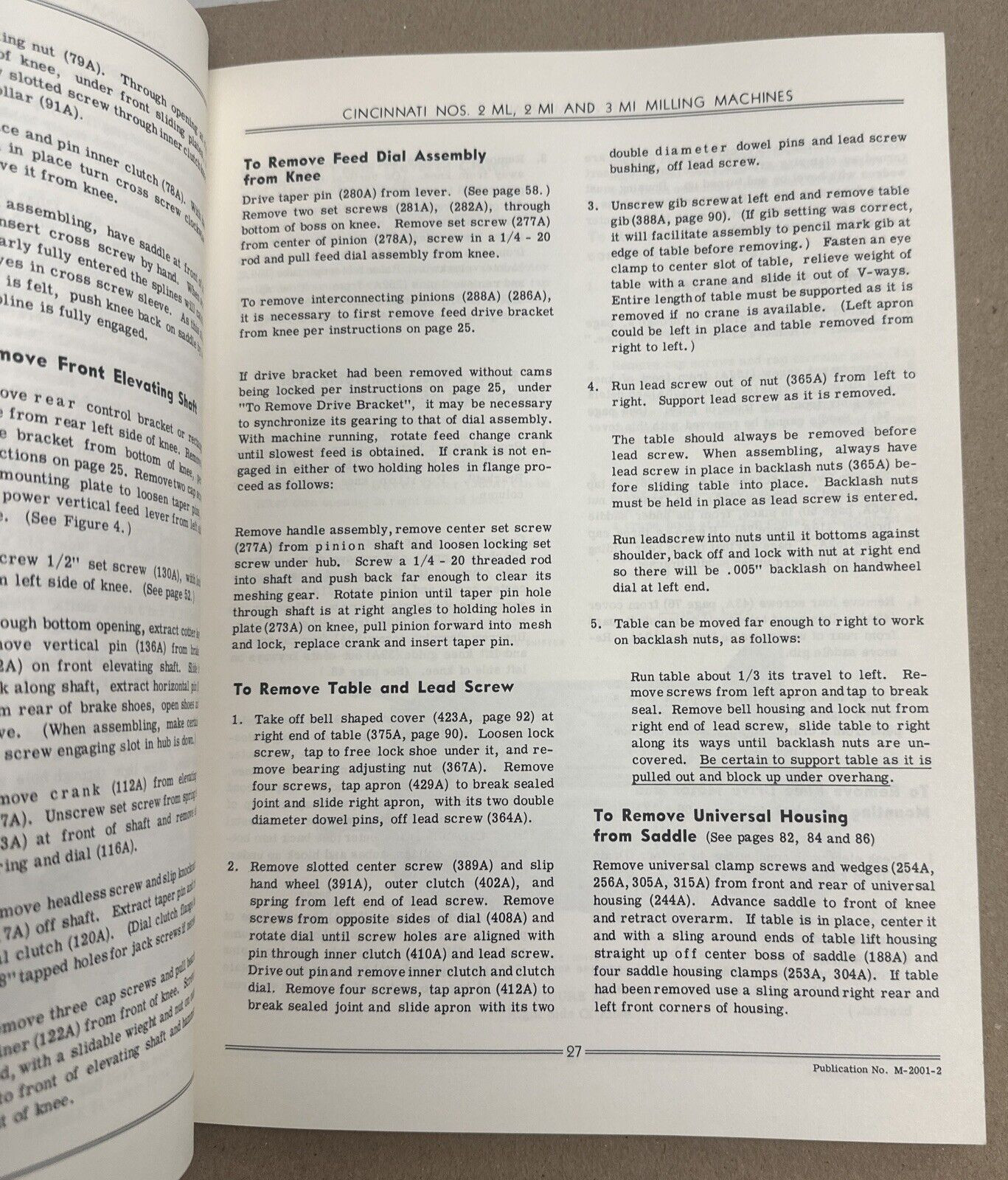 Cincinnati Milling Machines Service Manual & Parts List Catalog 2ML, 2MI & 3MI