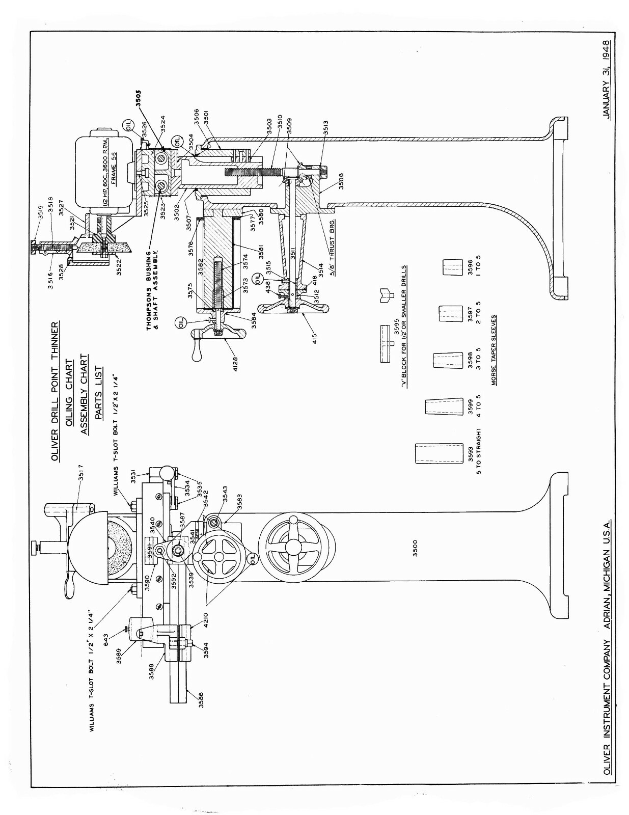 Oliver Early Model Drill Point Thinner Operation & Parts List Manual #1469