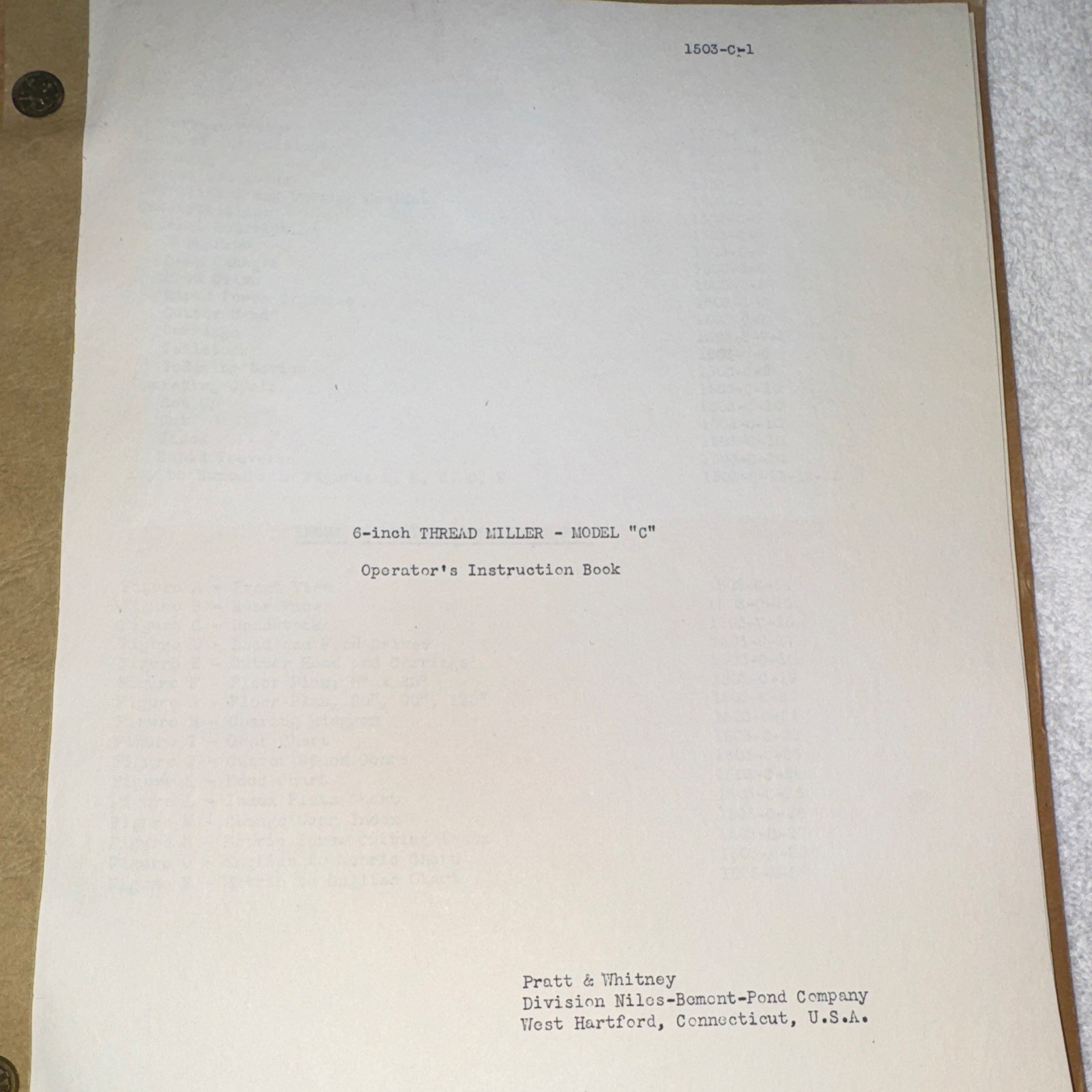 Pratt & Whitney 6″ Model C Thread Miller Operator’s Manual M-1503