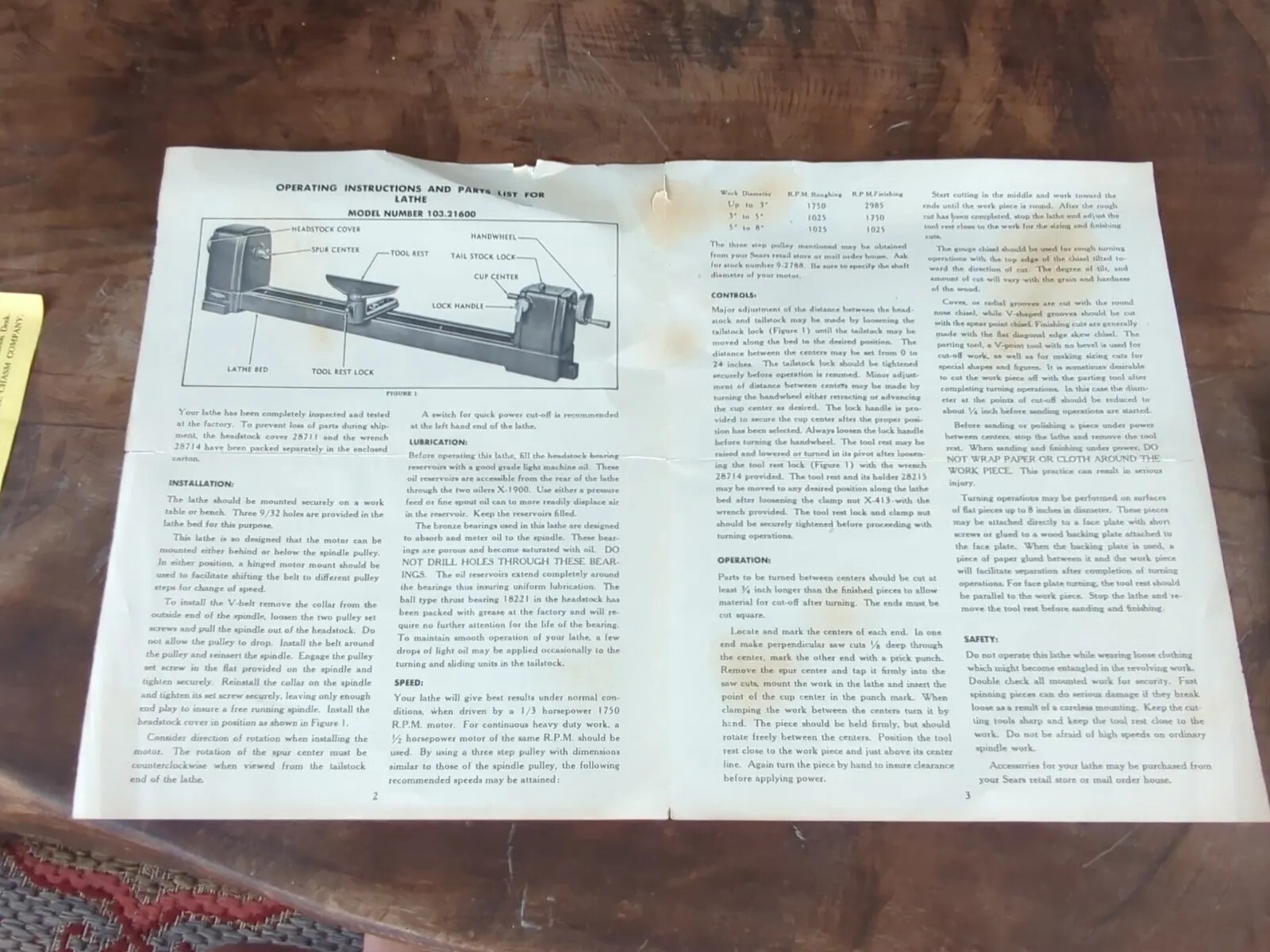 Vintage Sears Roebuck Lathe And Jigsaw Operating Instructions & Parts List