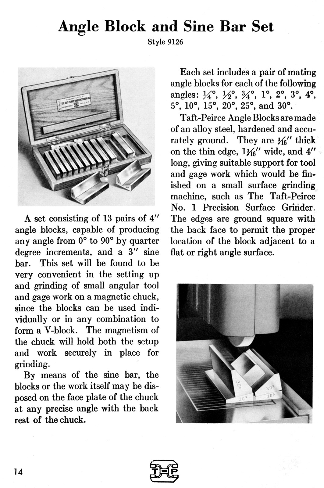 TAFT-PEIRCE Sine Bar Use Instructions and Constant Table Handbook Manual 0950