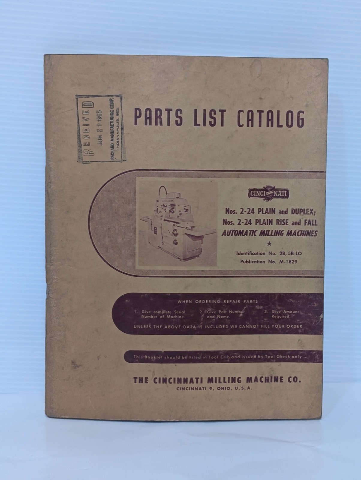 Cincinnati Milling 2-24 Plain & Duplex & 2-24 Rise & Fall Parts List Catalog