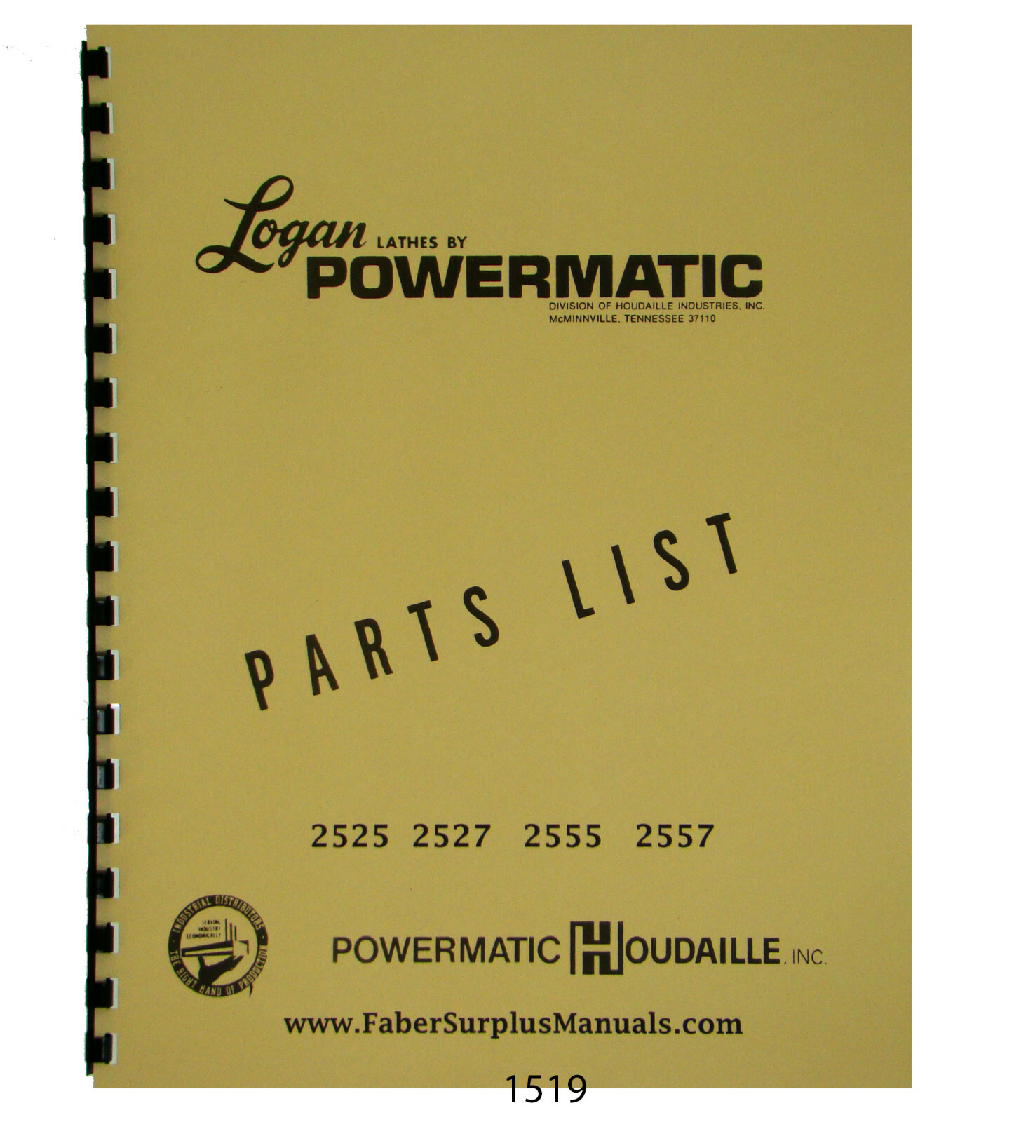 Logan Lathe Models 2525, 2527, 2555, 2557 Parts List Manual #1519