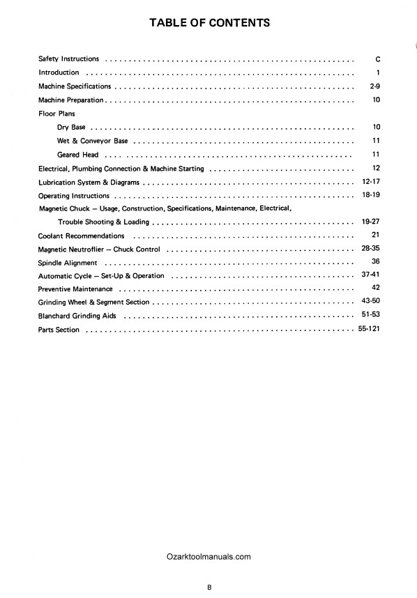 BLANCHARD 18, 20, 22 & 26 Series Surface Grinder Operator & Parts Manual 1287